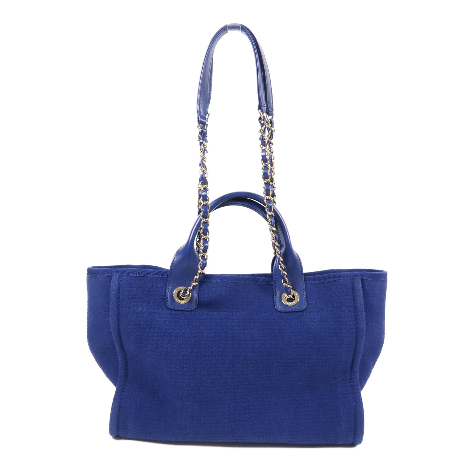 CHANEL 帆布Deauville Tote Bag金扣鏈帶手挽肩背兩用袋