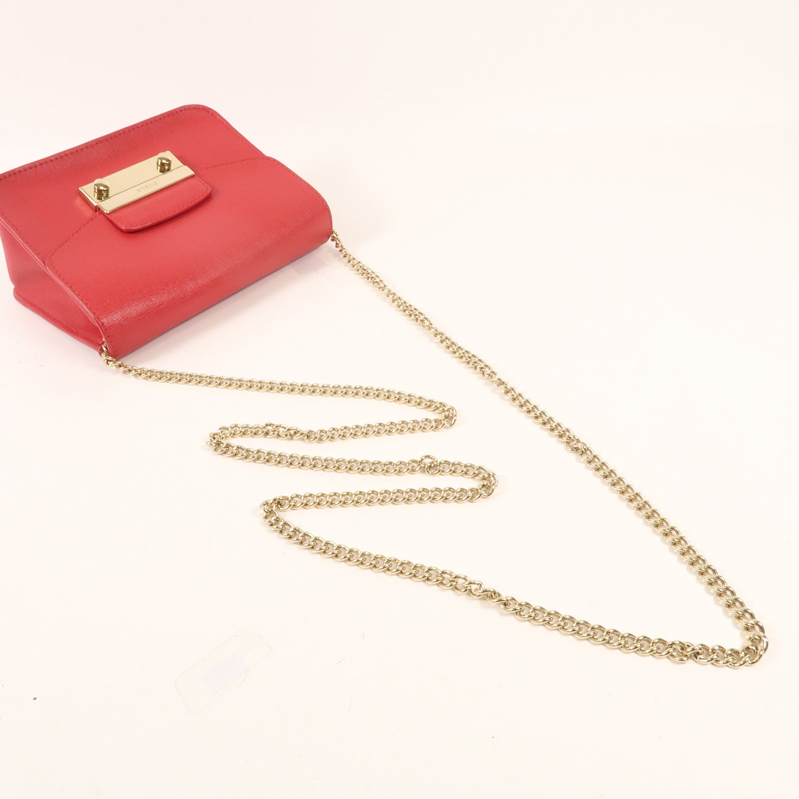 Furla 牛皮皮革Chain Shoulder金扣鏈帶肩背袋