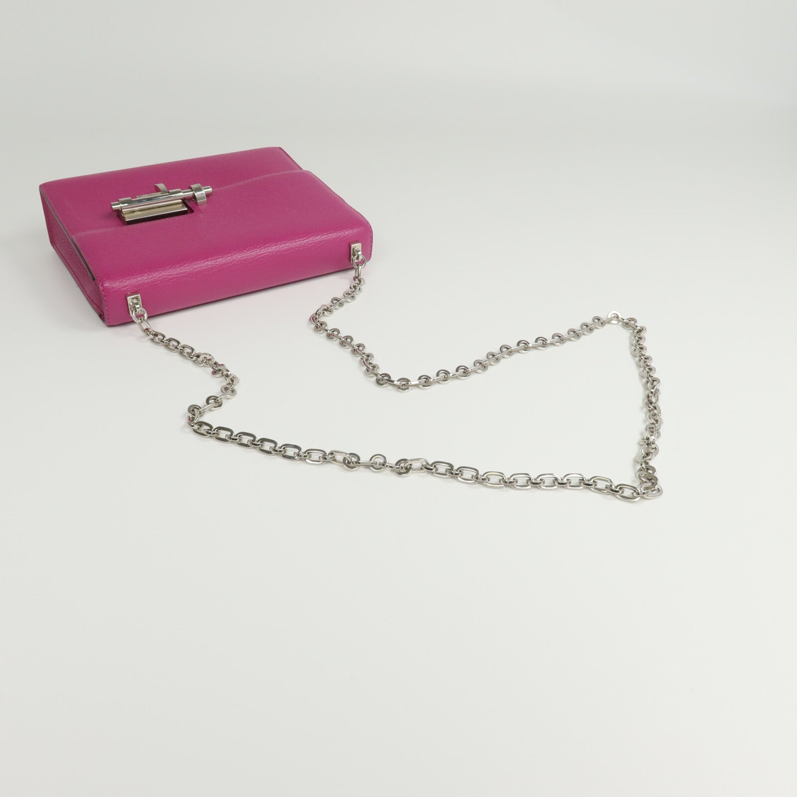 HERMES Chevre皮革Verrou Mini銀扣鏈帶肩背袋Rose Pourpre