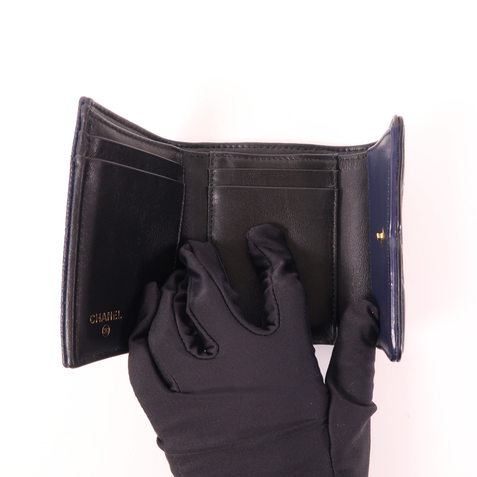 CHANEL CC GHW Wallet Calfskin Leather Navy/Black