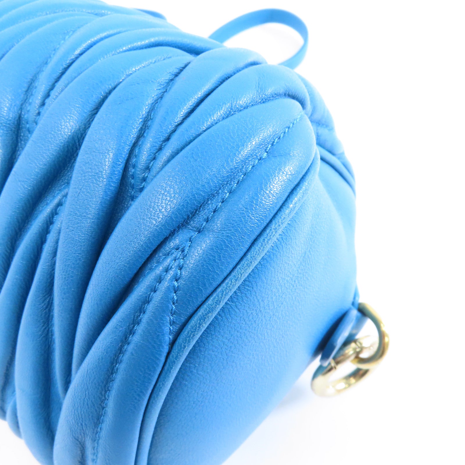Miu Miu 羊皮皮革Shoulder Bag金扣鏈帶肩背袋藍色