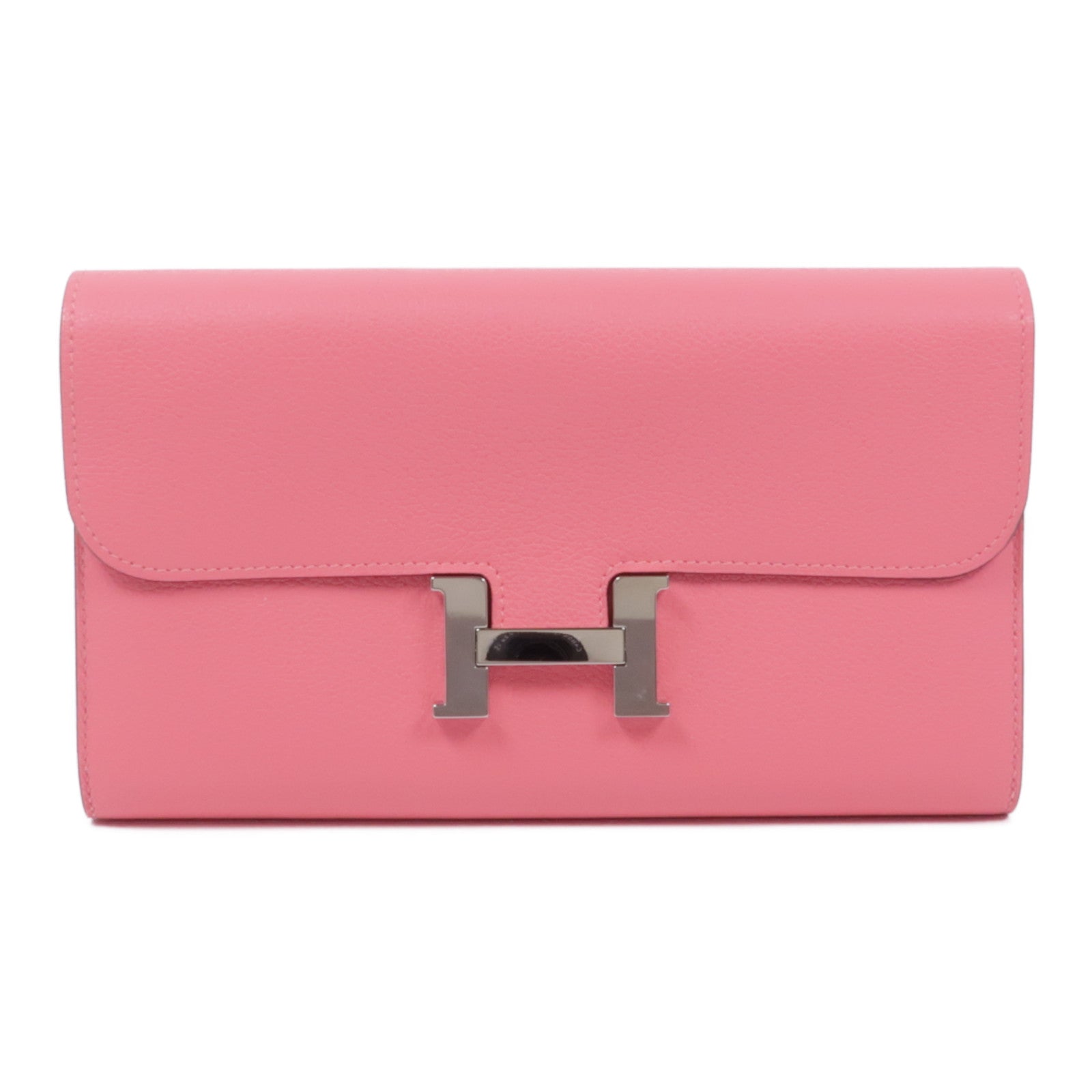 HERMES Evercolor皮革Constance Long Wallet銀扣長錢包8W Rose Azalee