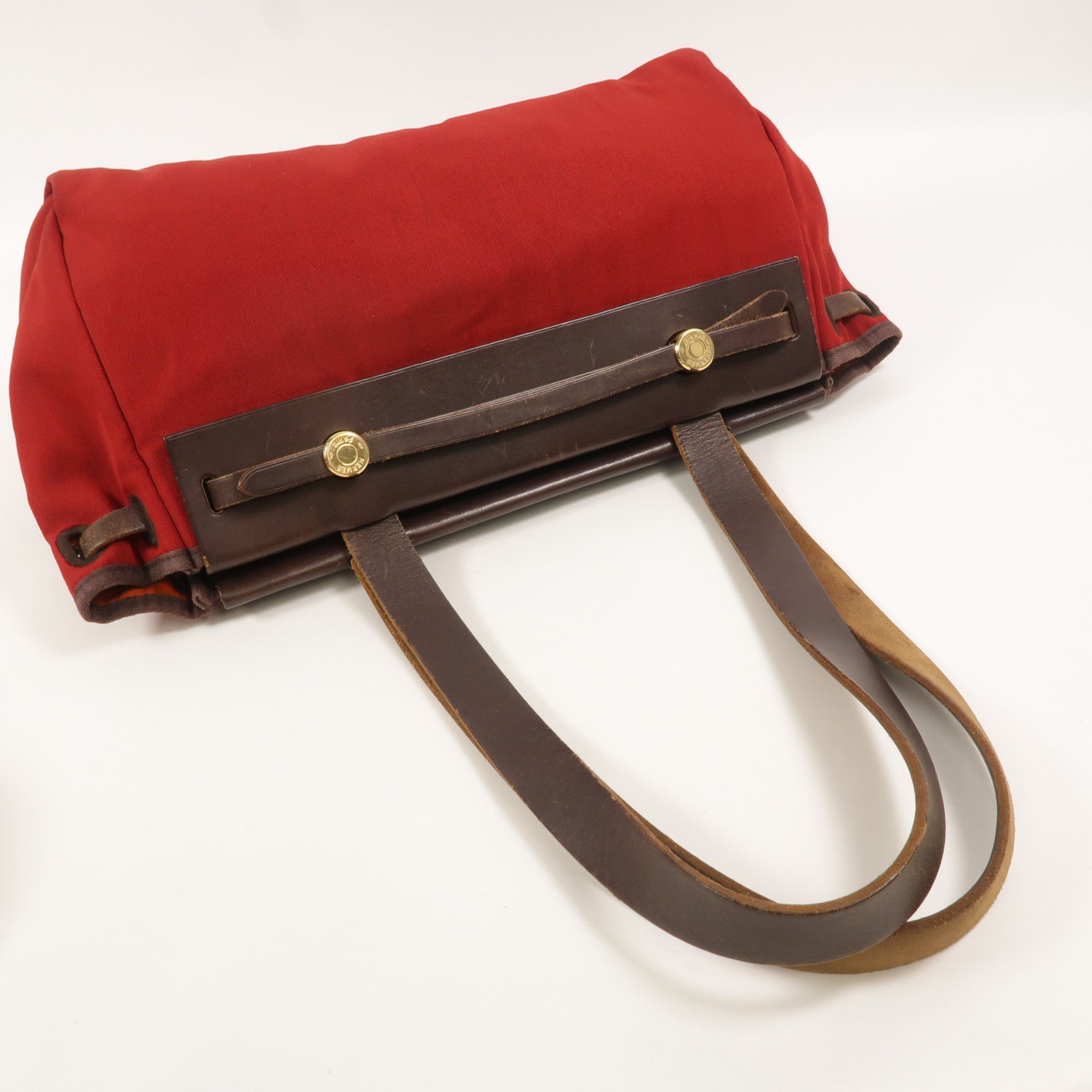 HERMES 帆布Herbag Cabas PM肩背袋Rouge Casaque