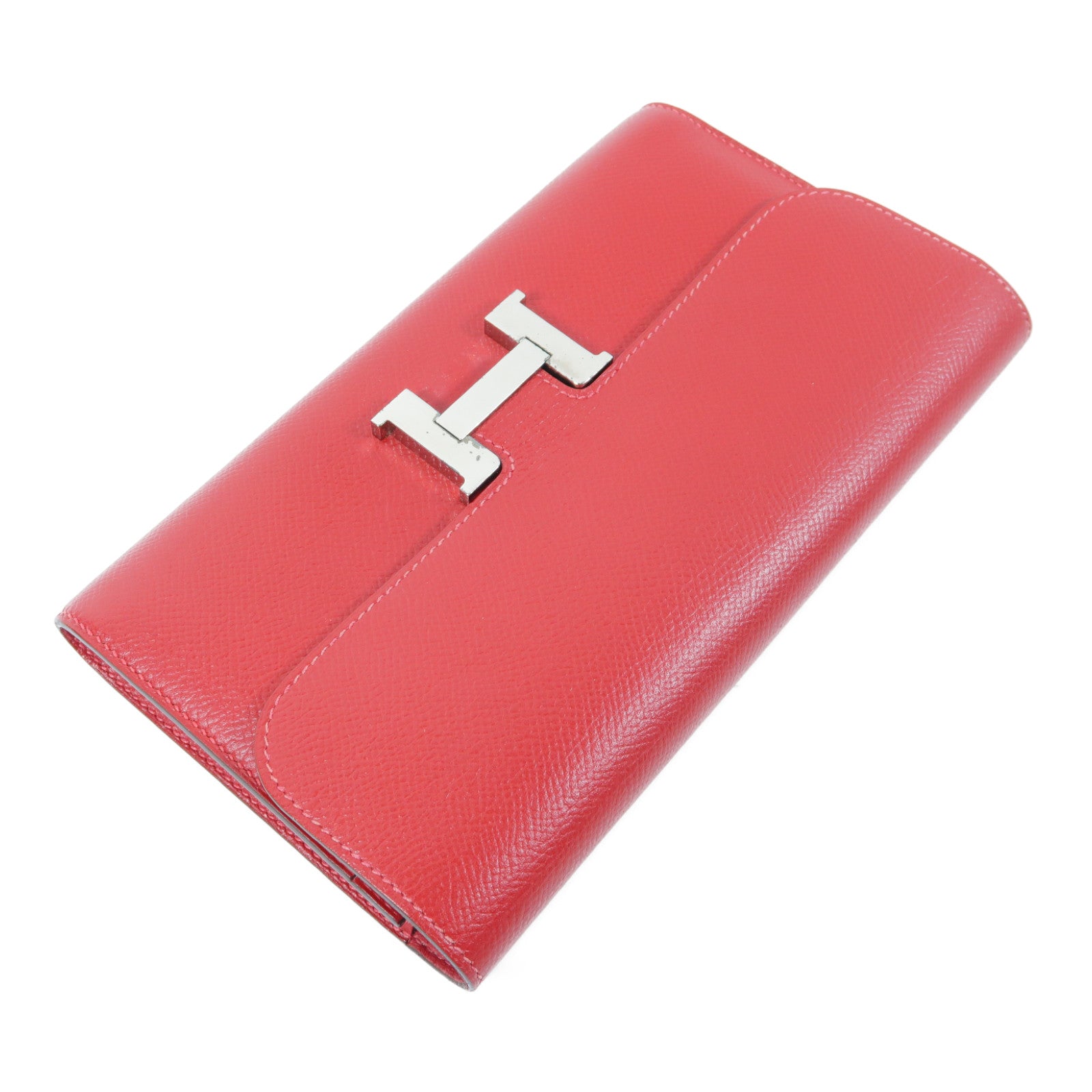HERMES 【激減優惠】Epsom皮革Constance Long Wallet銀扣長錢包Rouge Casaque正紅色