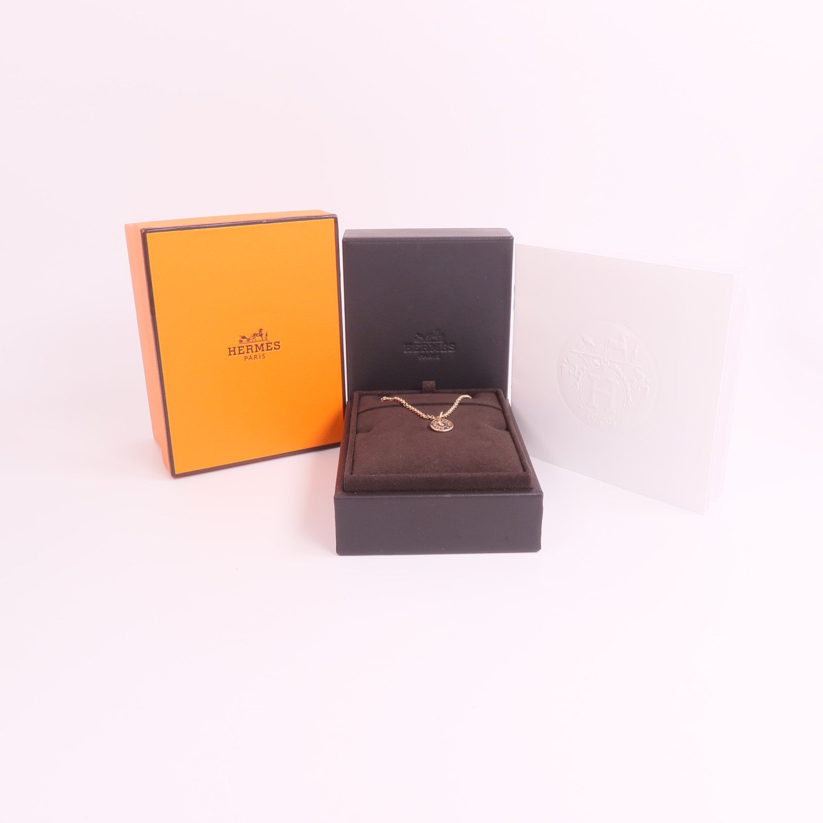 HERMES 18K玫瑰金Ex-Libris Pendant鑽石項鍊