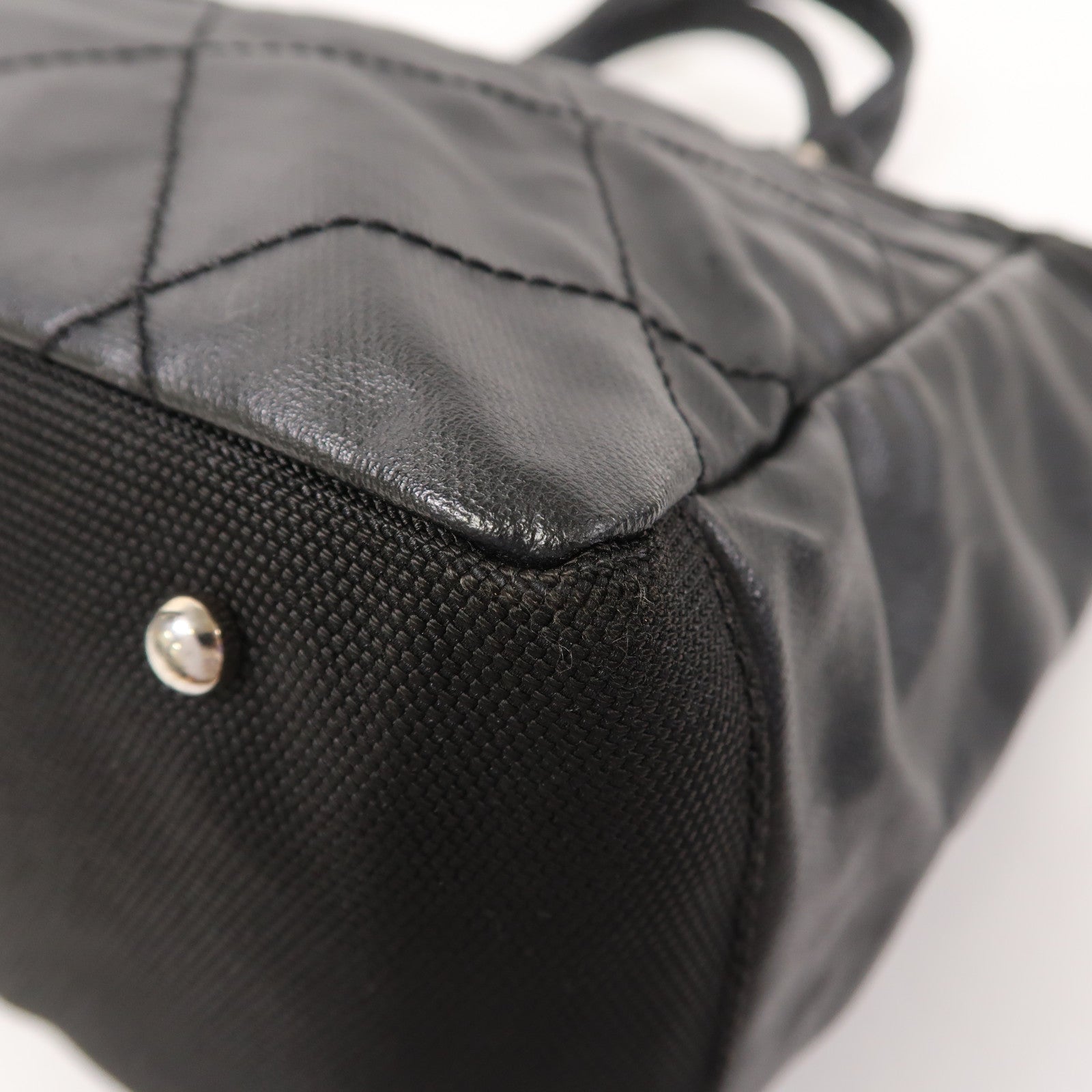 CHANEL 塗層帆布Tote Bag銀扣手挽袋黑色