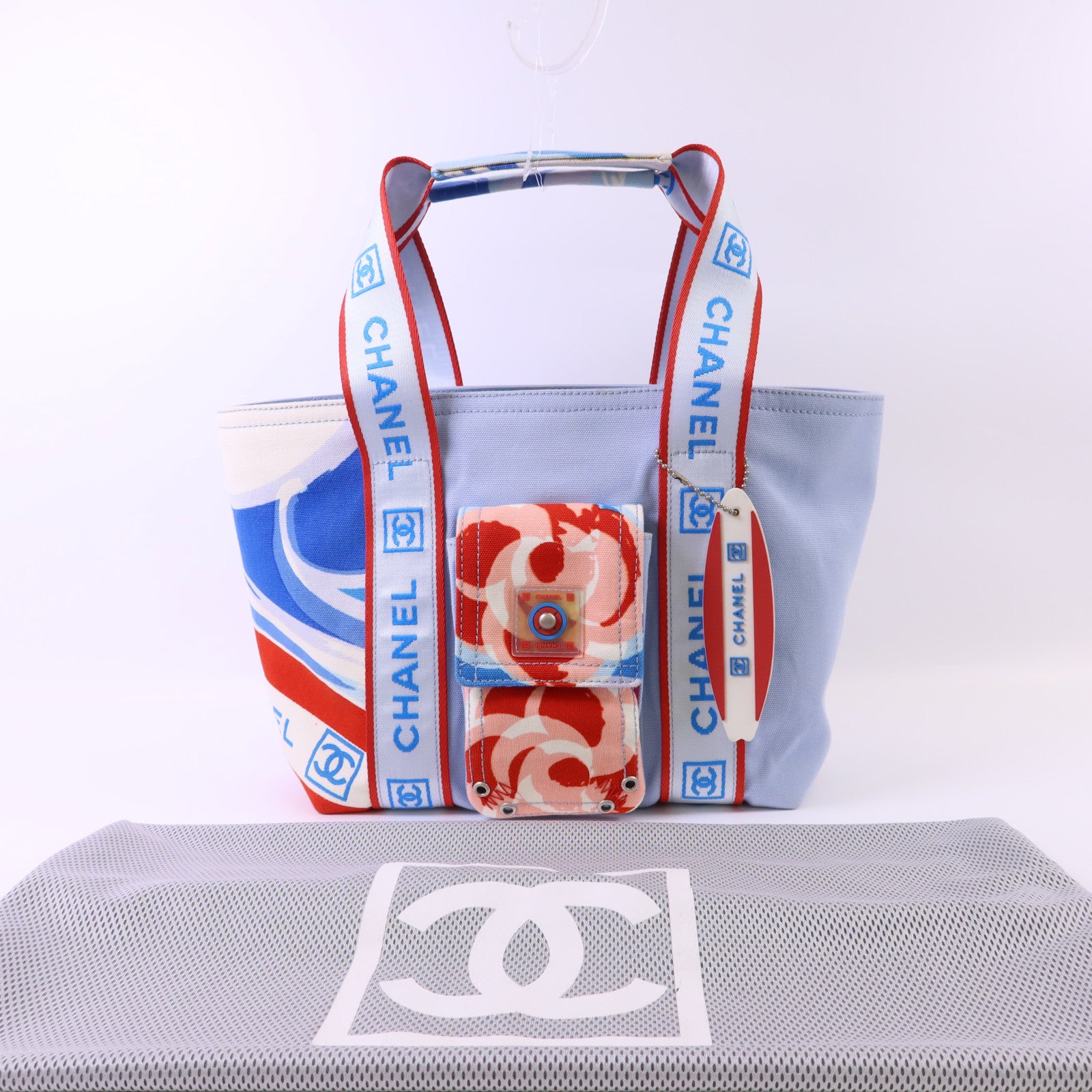 CHANEL 帆布Surf Line Tote Bag銀扣手挽袋