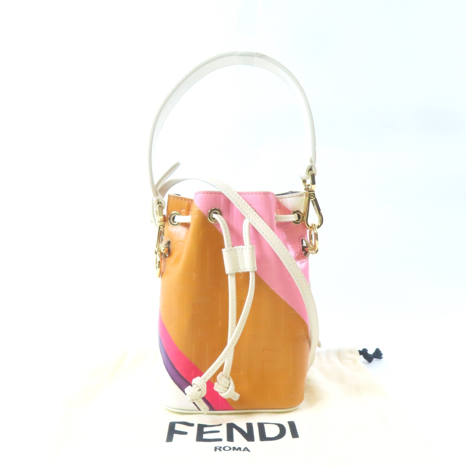 FENDI Mon Tresor 2 Way Bag 8BS010 AJSI F1HDR Calfskin Leather White/Pink/Brown