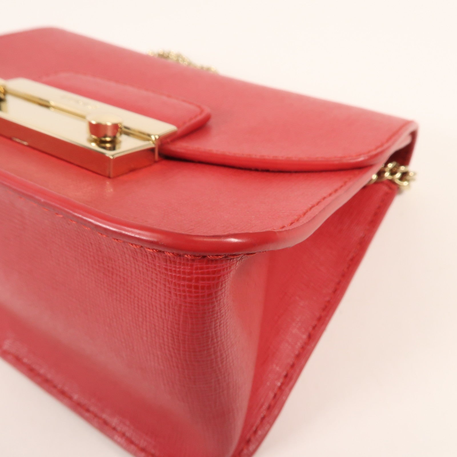 Furla 牛皮皮革Chain Shoulder金扣鏈帶肩背袋