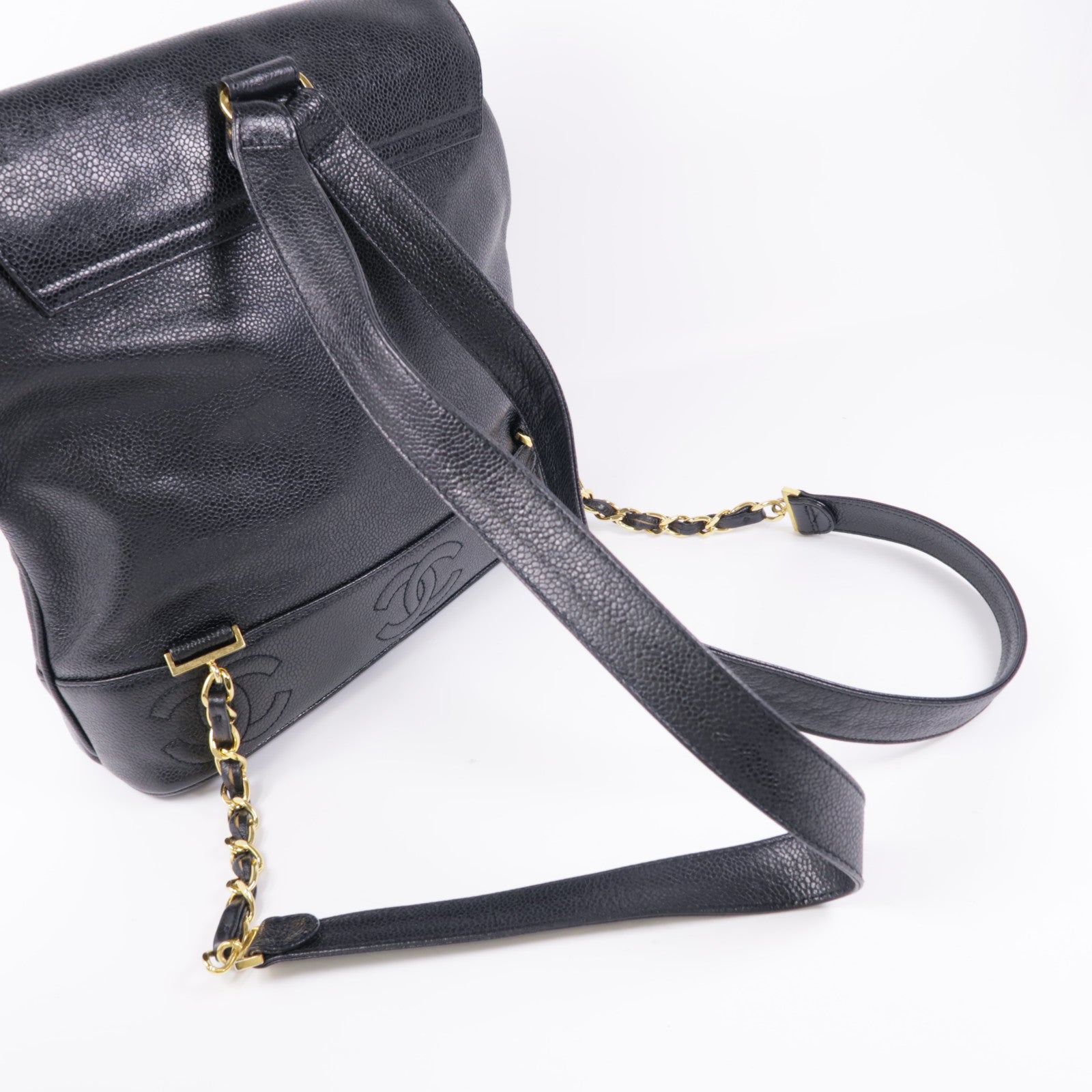 CHANEL 牛皮皮革Backpack金扣鏈帶背包