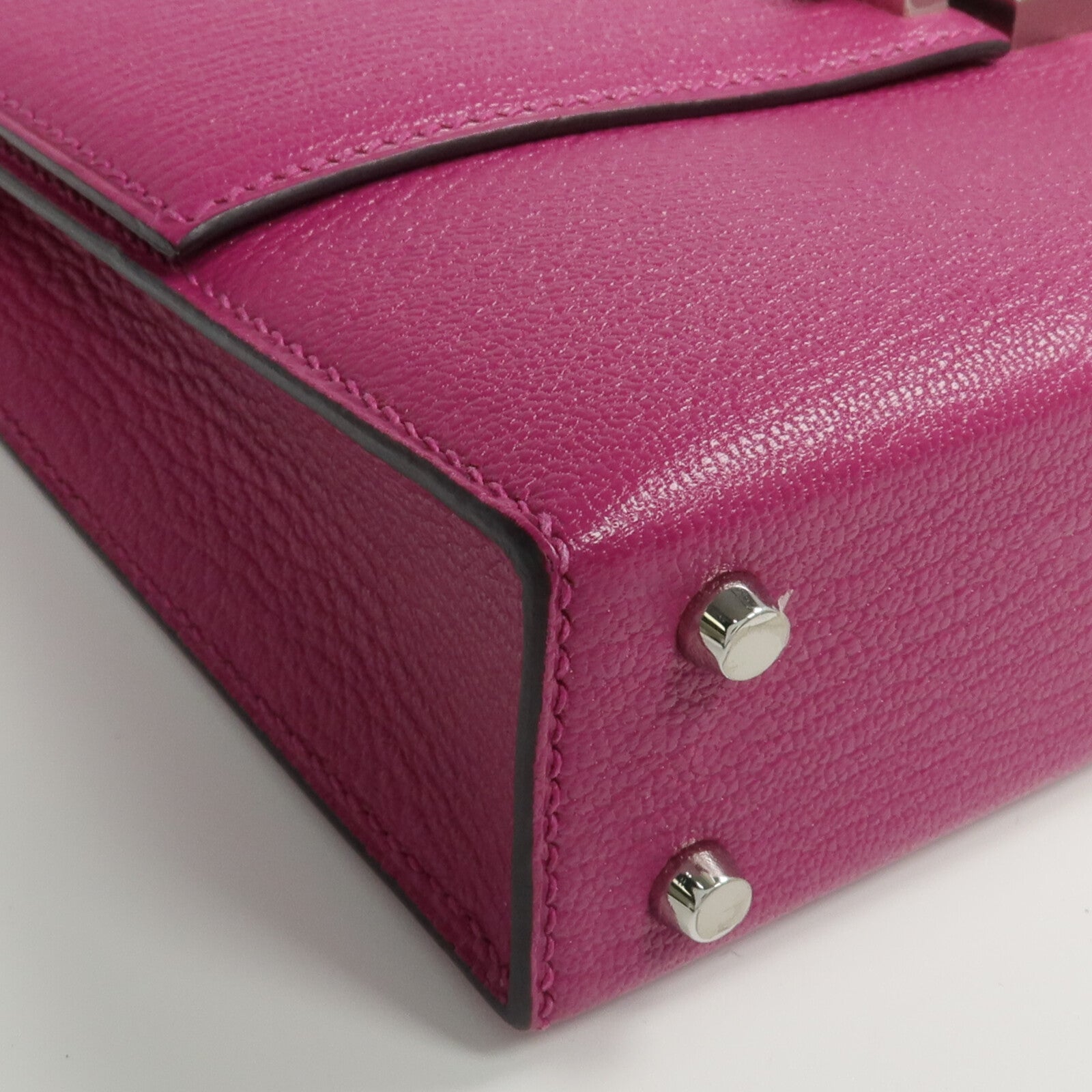 HERMES Chevre皮革Verrou Mini銀扣鏈帶肩背袋Rose Pourpre
