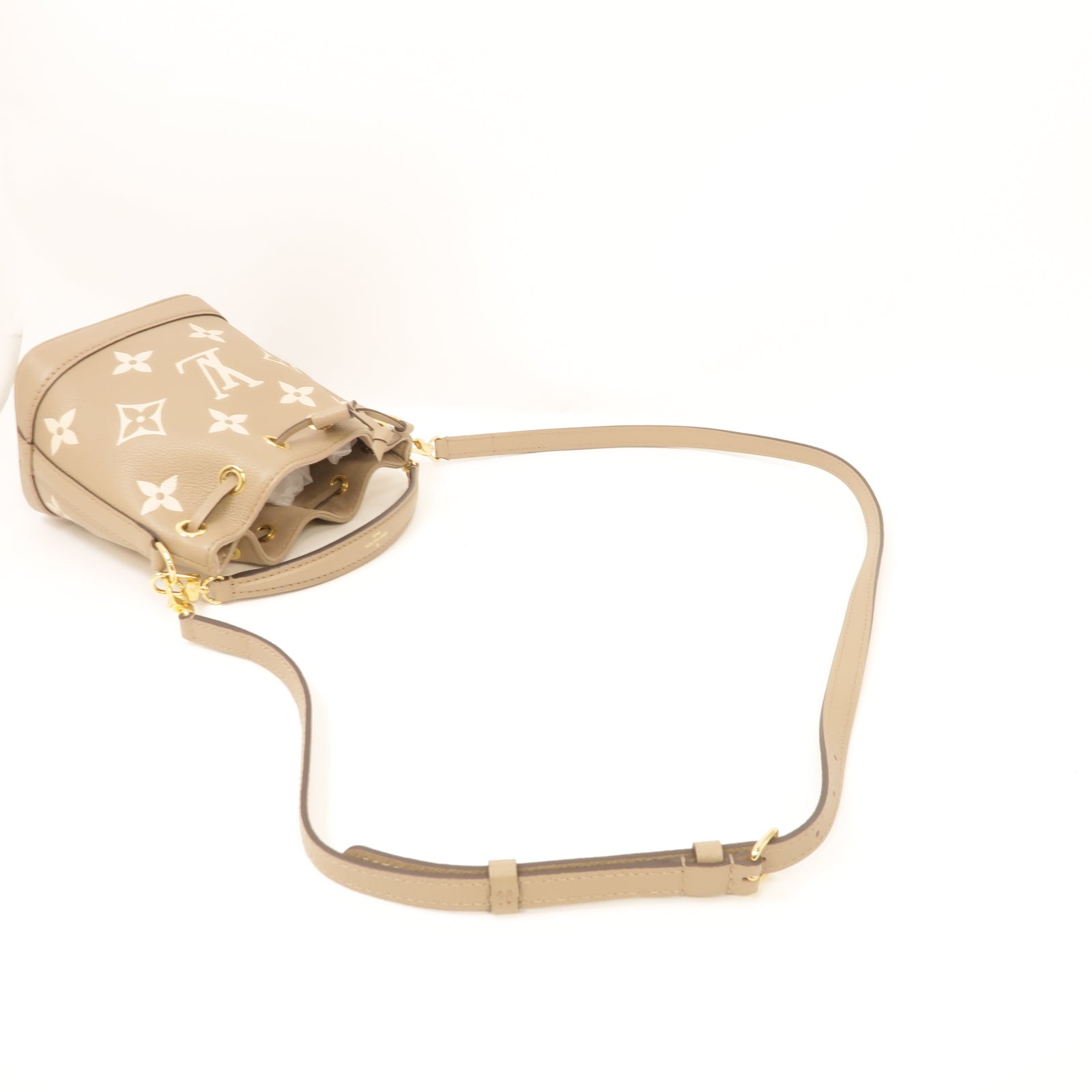 LOUIS VUITTON Monogram Empreinte Nano Noe金扣手挽肩背兩用袋米灰色