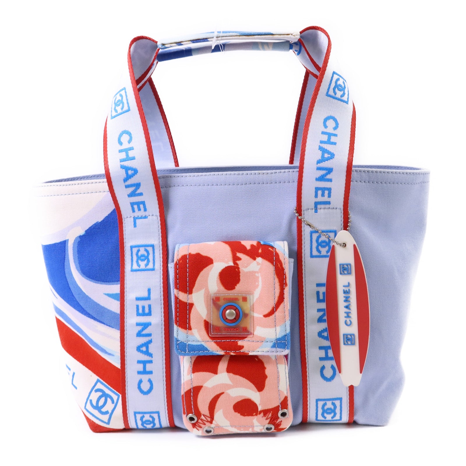 CHANEL 帆布Surf Line Tote Bag銀扣手挽袋