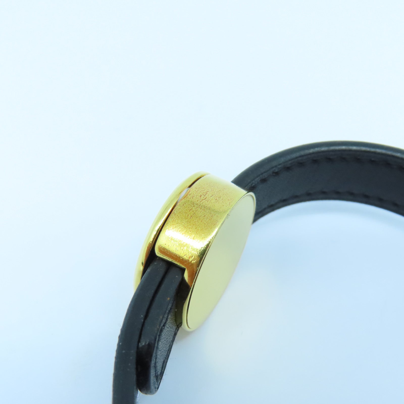 HERMES 牛皮皮革Looping Bracelet金扣手鐲黑色/橙色