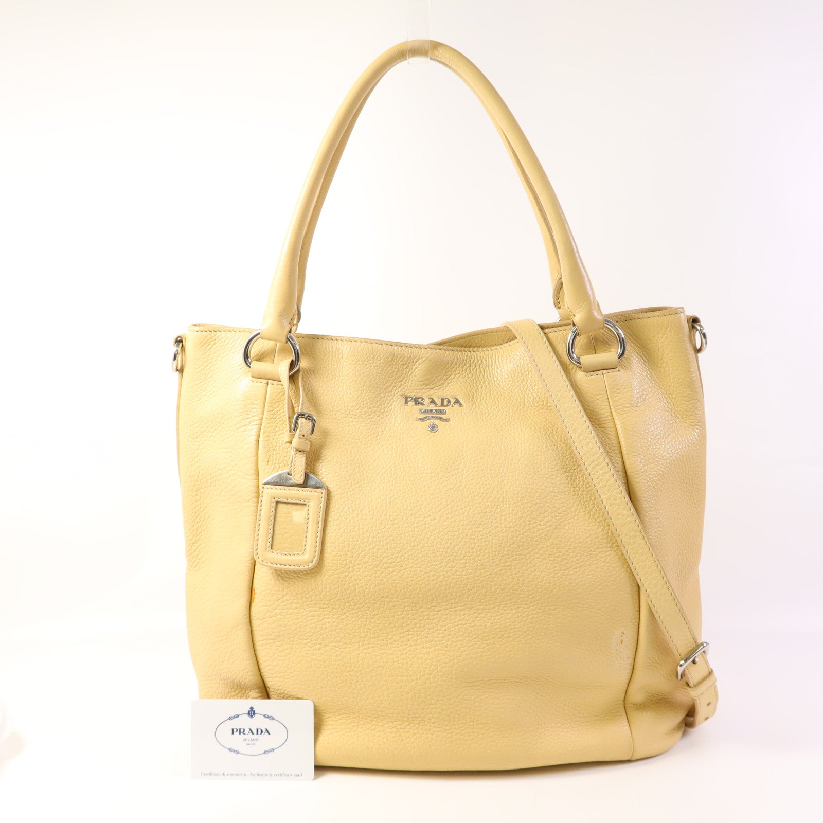 PRADA 牛皮皮革Vitello Daino 2 Way Shoulder Bag銀扣手挽肩背兩用袋