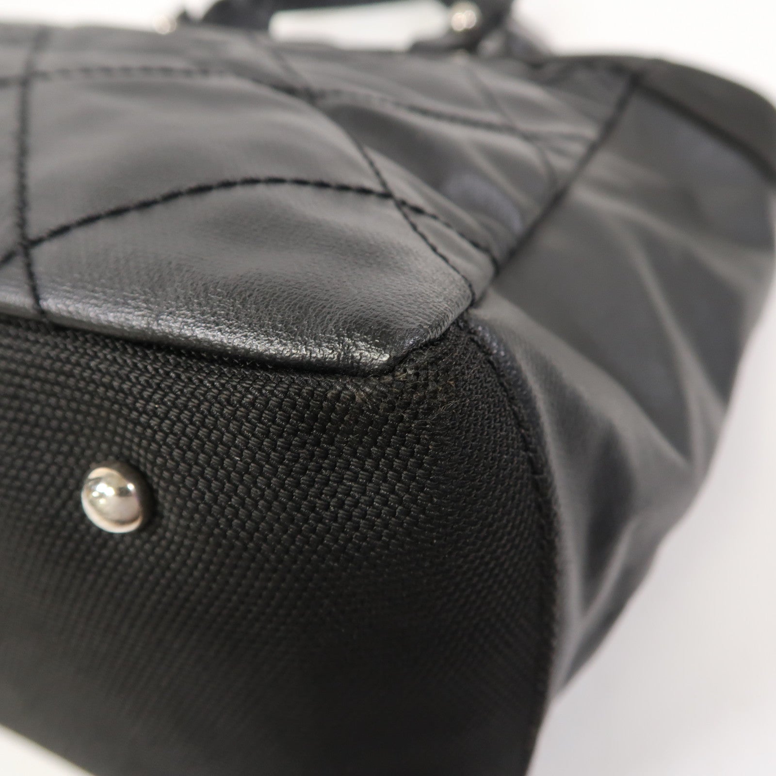 CHANEL 塗層帆布Tote Bag銀扣手挽袋黑色