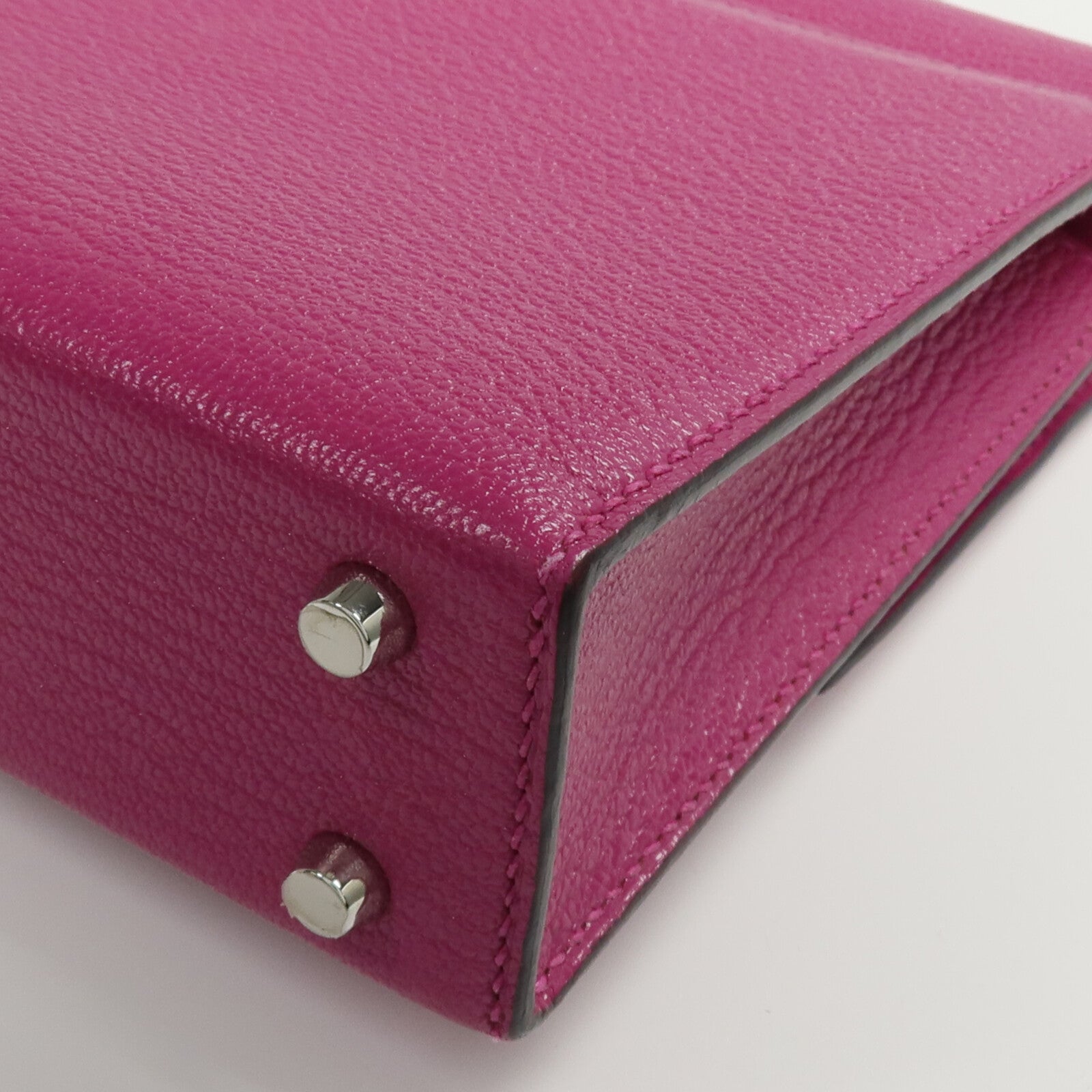 HERMES Chevre皮革Verrou Mini銀扣鏈帶肩背袋Rose Pourpre