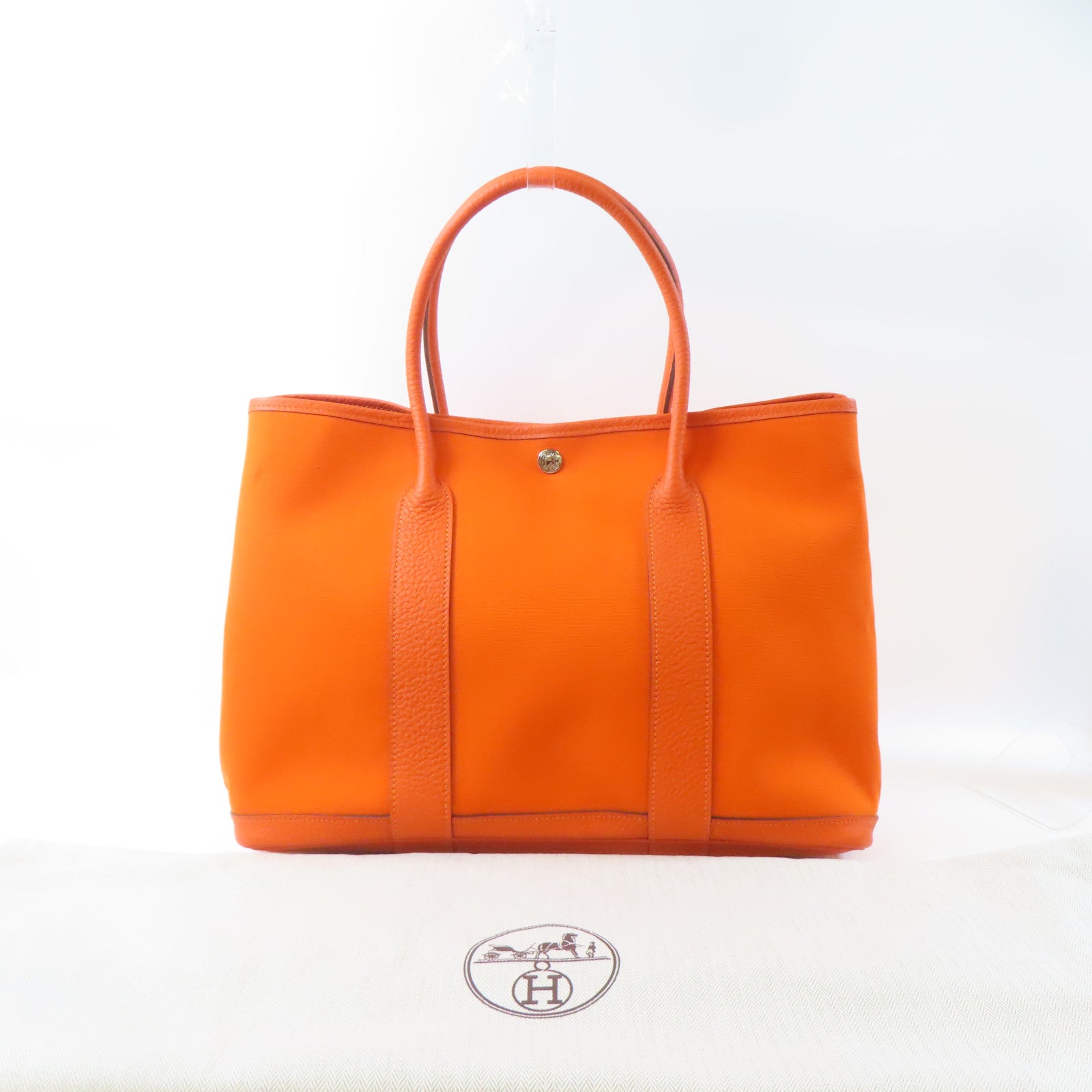 HERMES 【激減優惠】Negonda皮革Garden Party PM銀扣手挽袋橙色