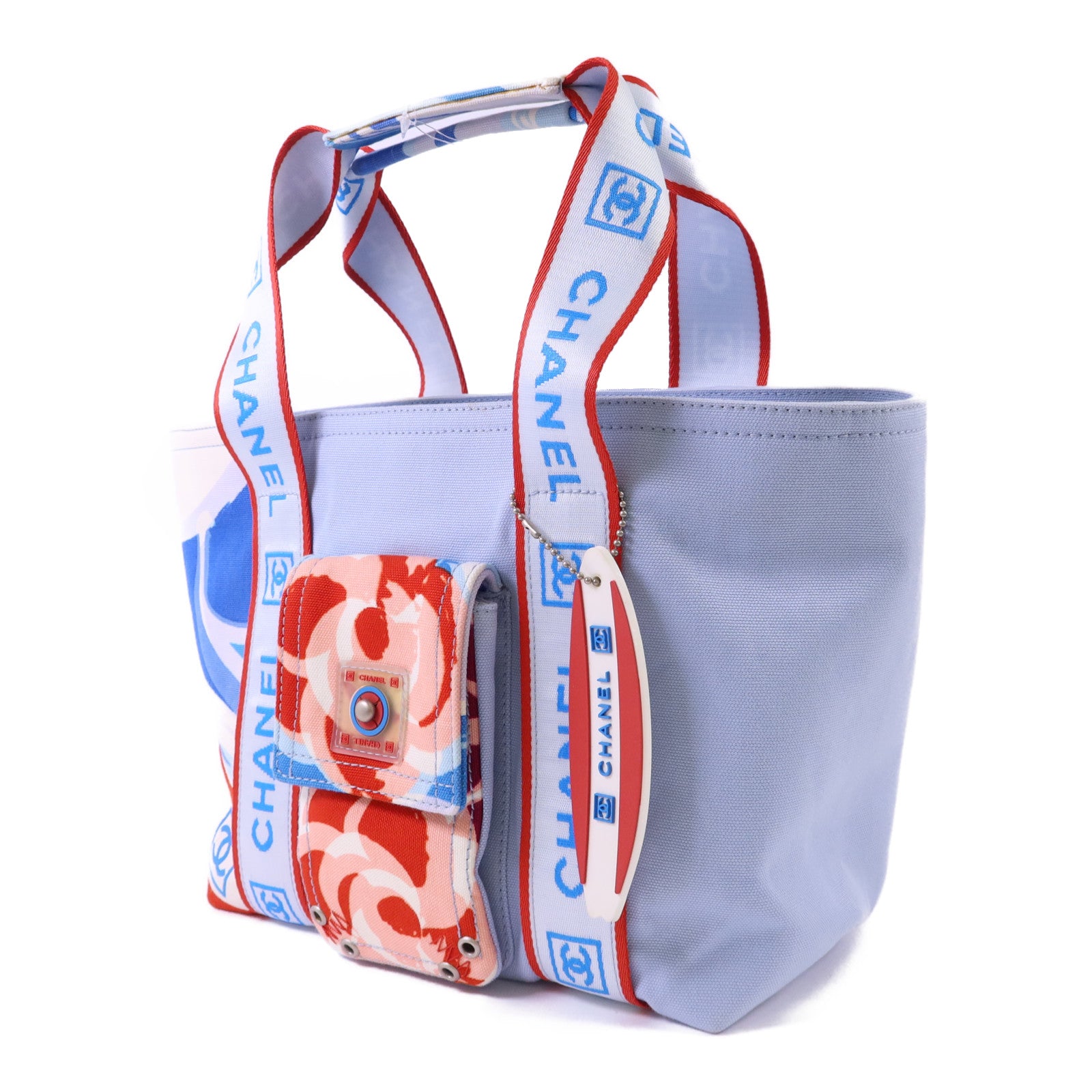CHANEL 帆布Surf Line Tote Bag銀扣手挽袋