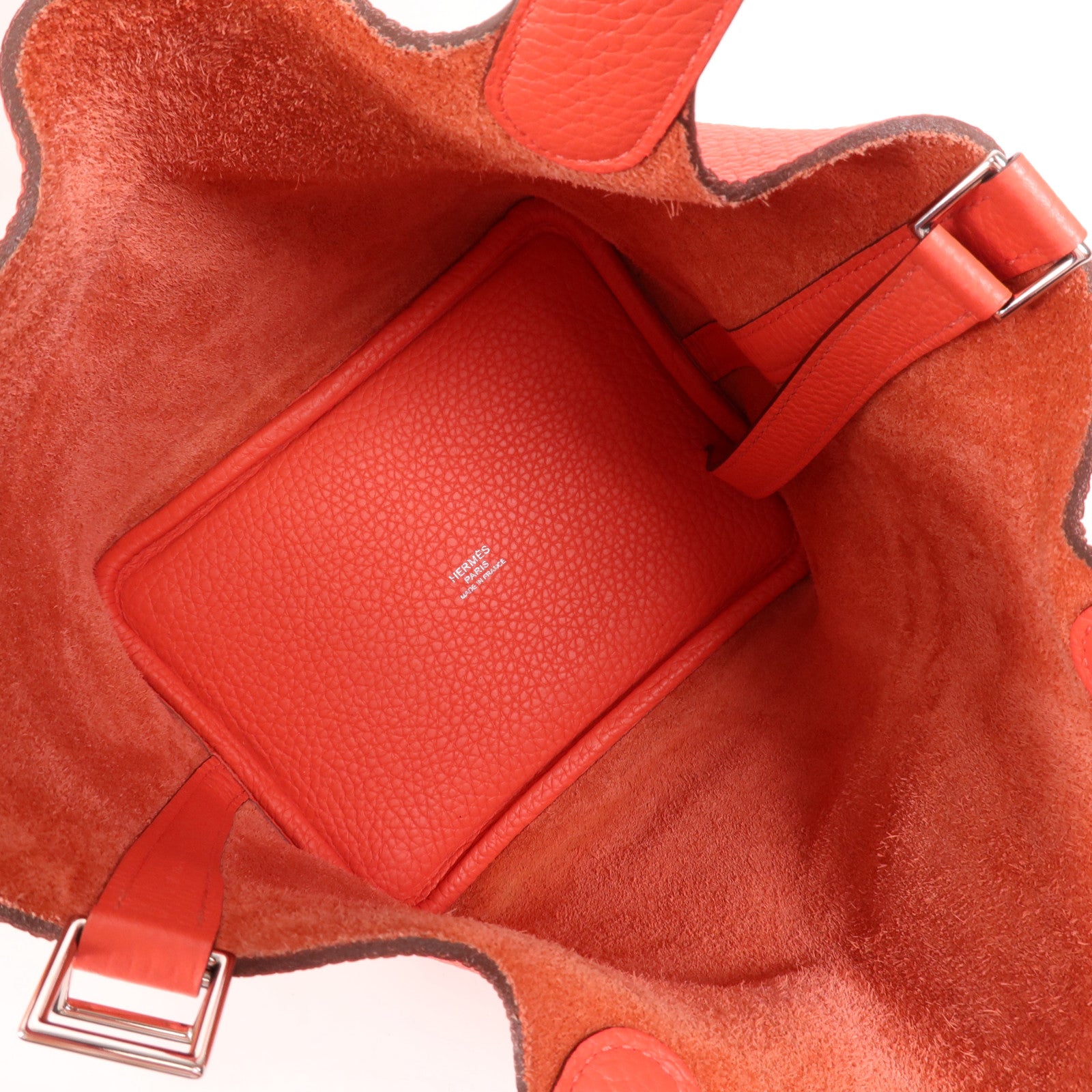 HERMES Clemence皮革Picotin PM銀扣手挽袋Rose Texas