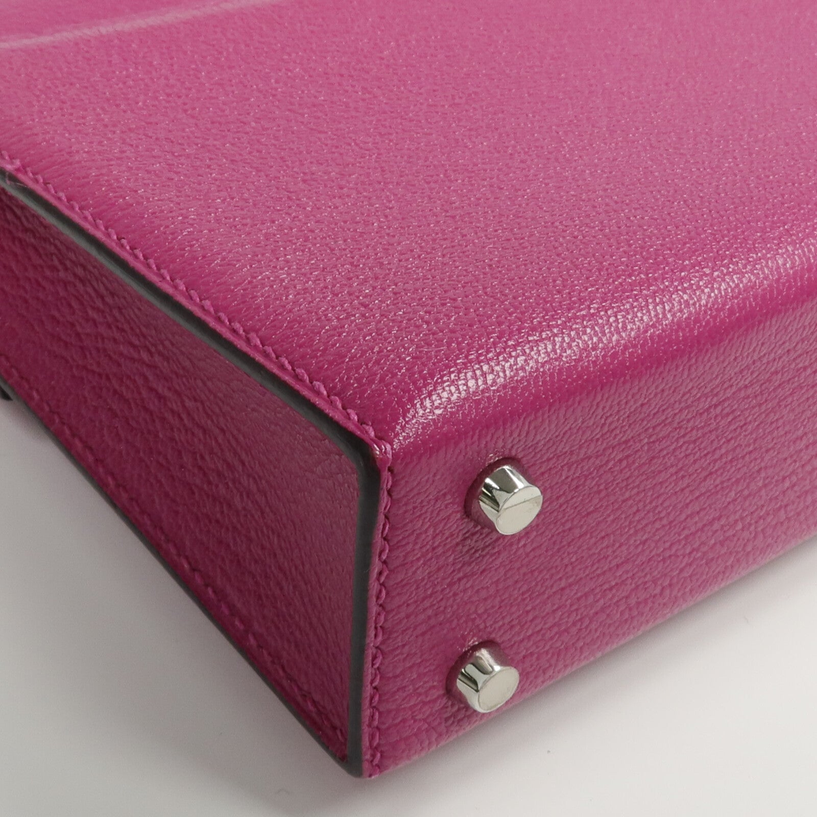 HERMES Chevre皮革Verrou Mini銀扣鏈帶肩背袋Rose Pourpre