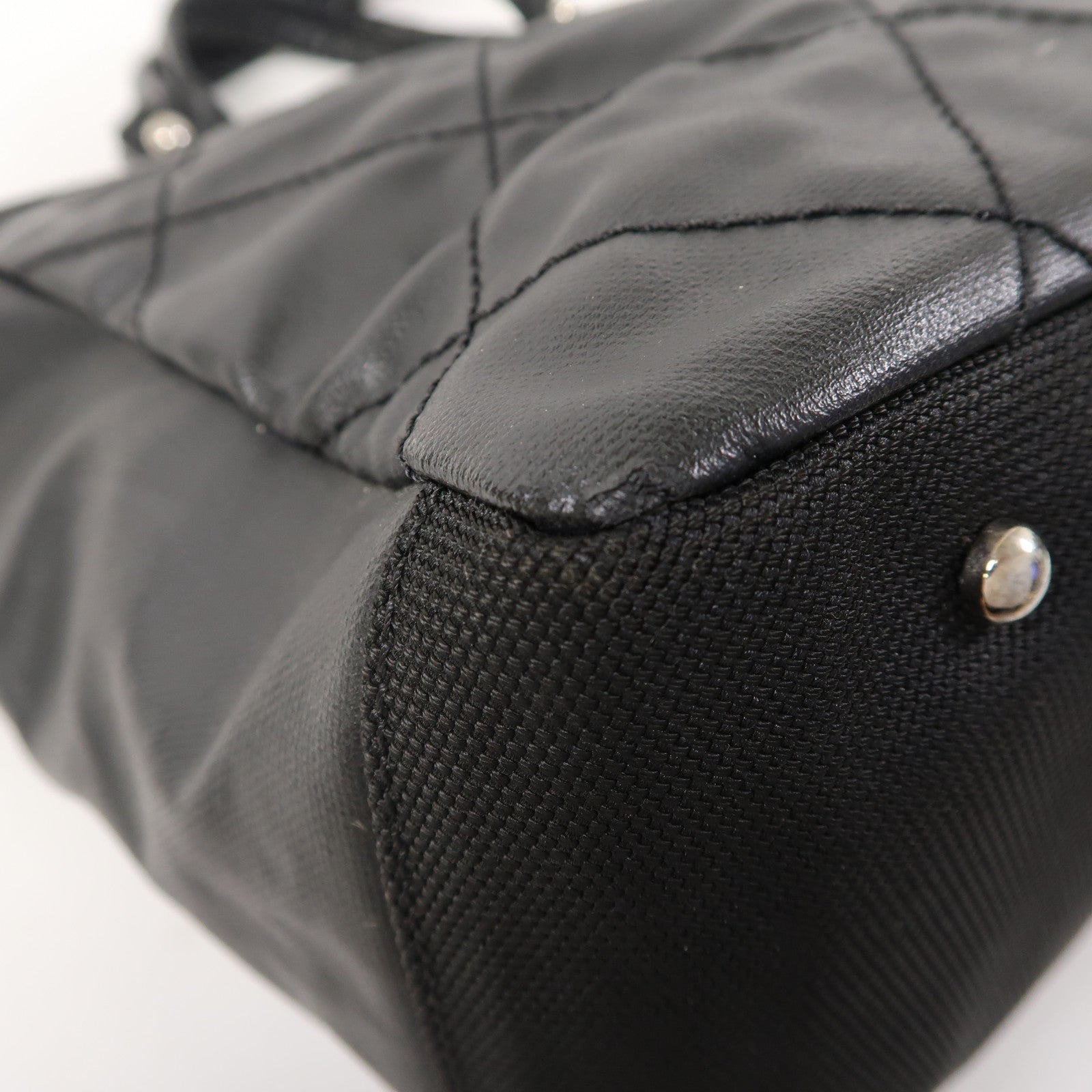 CHANEL 塗層帆布Tote Bag銀扣手挽袋黑色
