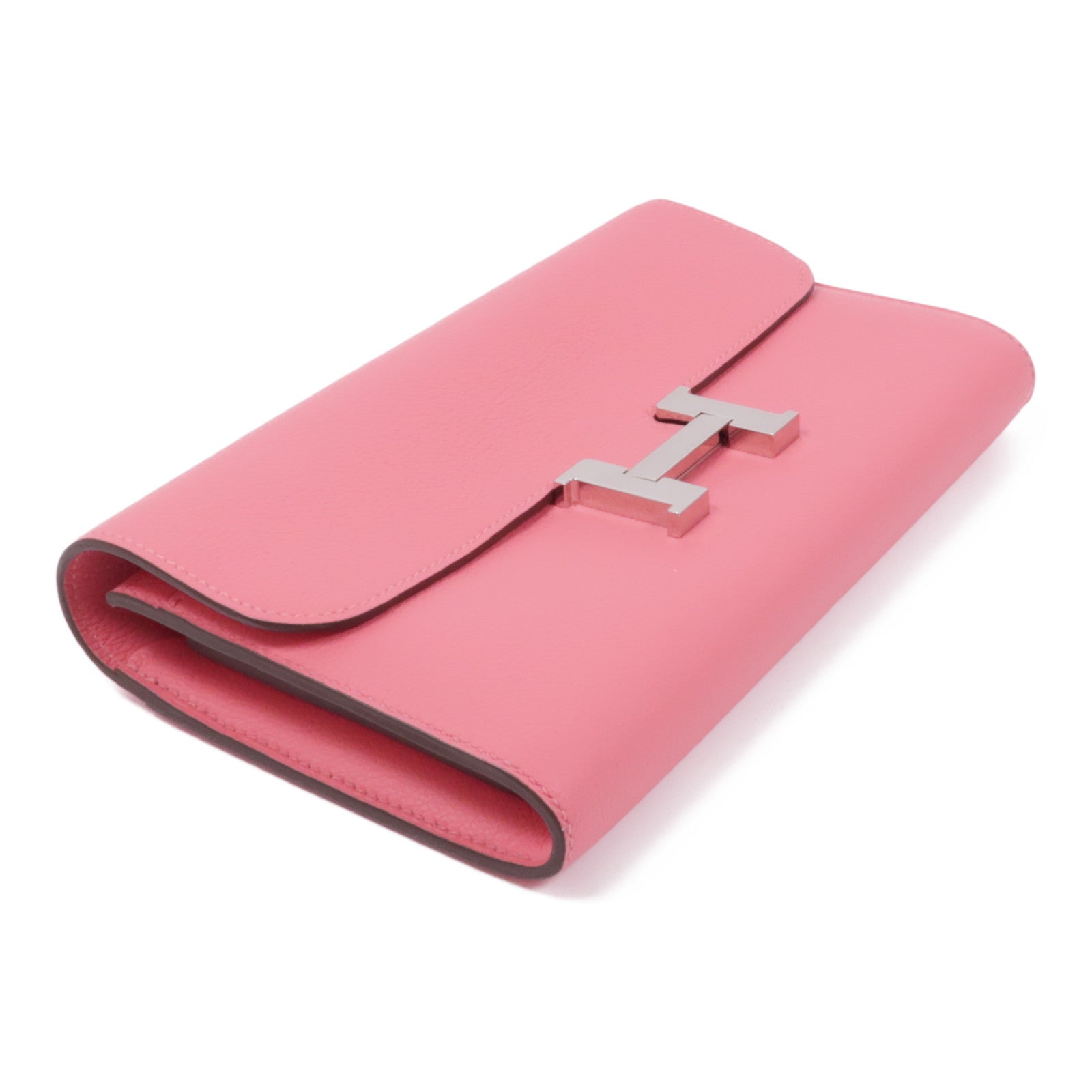 HERMES Evercolor皮革Constance Long Wallet銀扣長錢包8W Rose Azalee