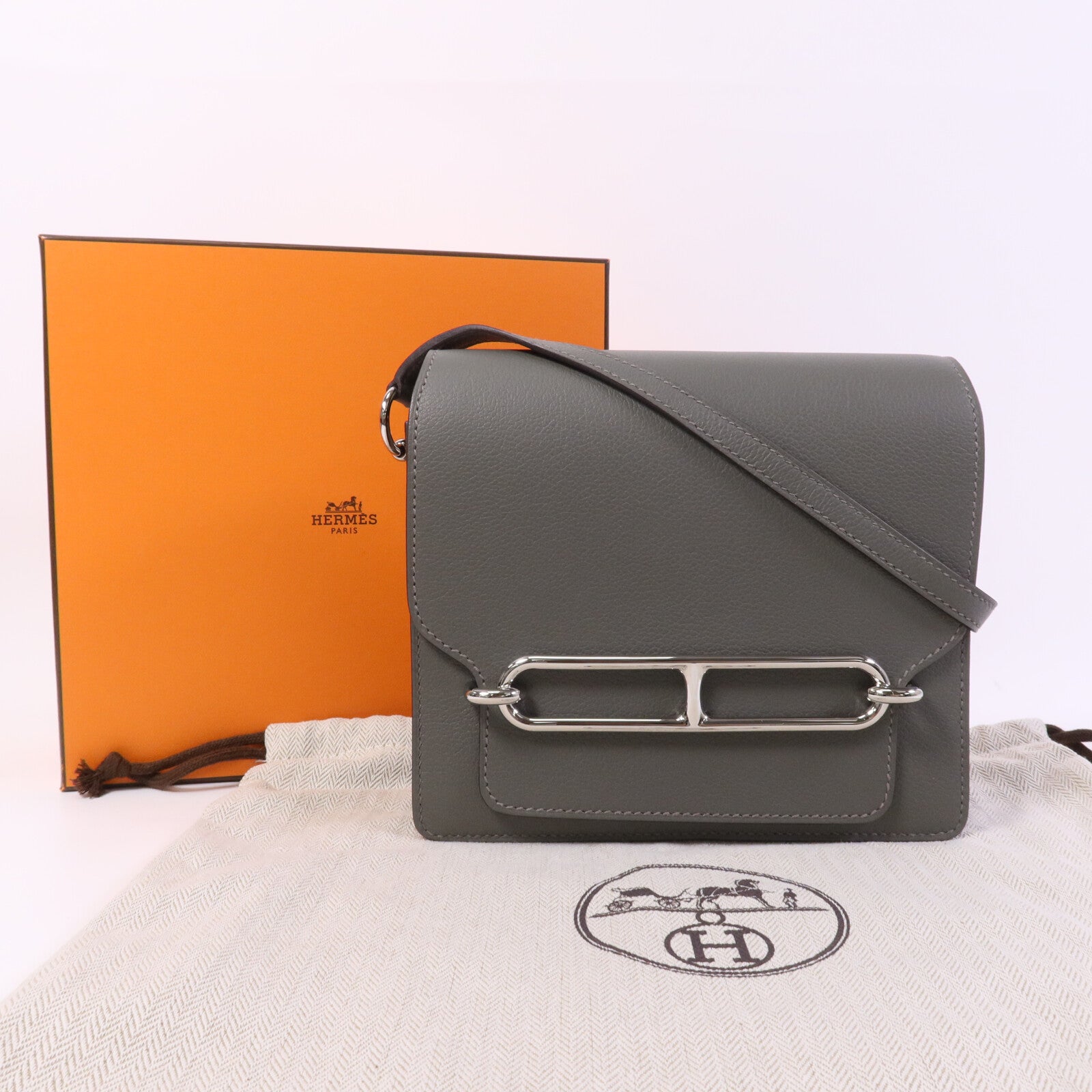 HERMES Evercolor皮革Roulis Mini銀扣肩背袋Giris Meyer