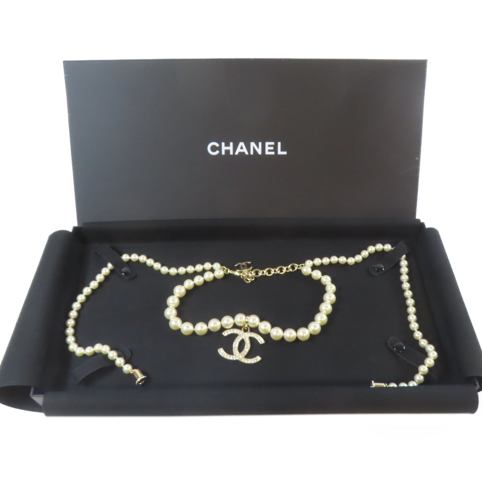 CHANEL 金屬/PVC Necklace項鍊白色#32cm