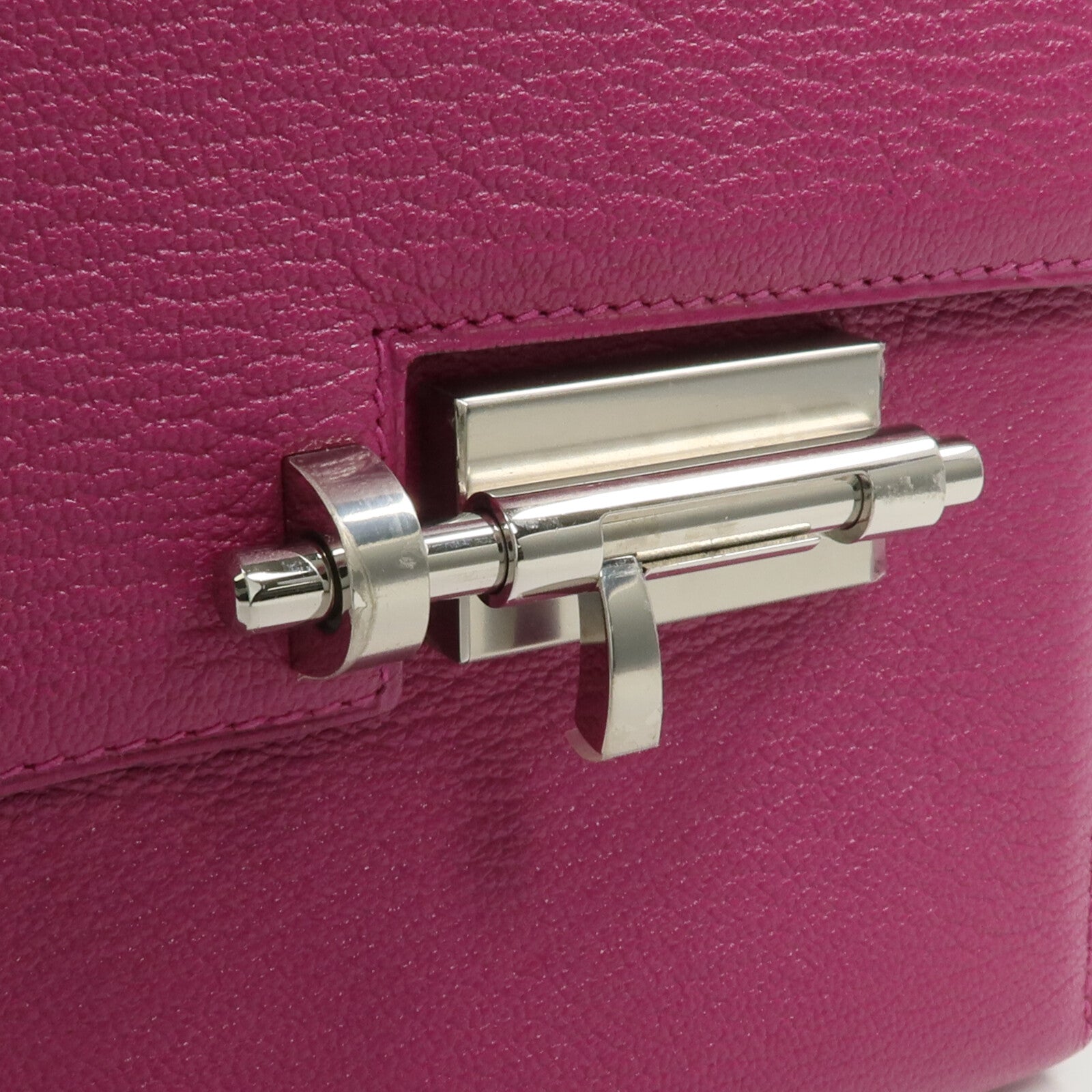 HERMES Chevre皮革Verrou Mini銀扣鏈帶肩背袋Rose Pourpre