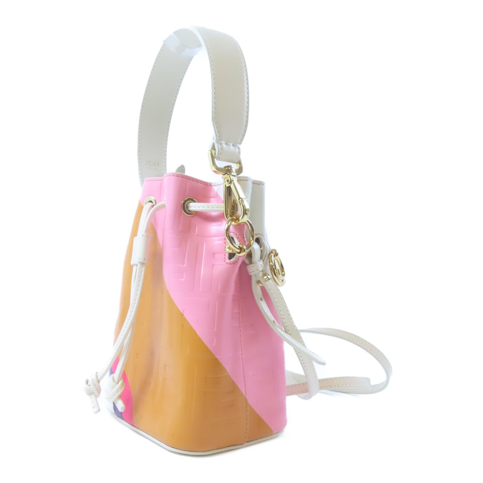 FENDI 牛皮皮革Mon Tresor金扣手挽肩背兩用袋白色/粉紅色/棕色