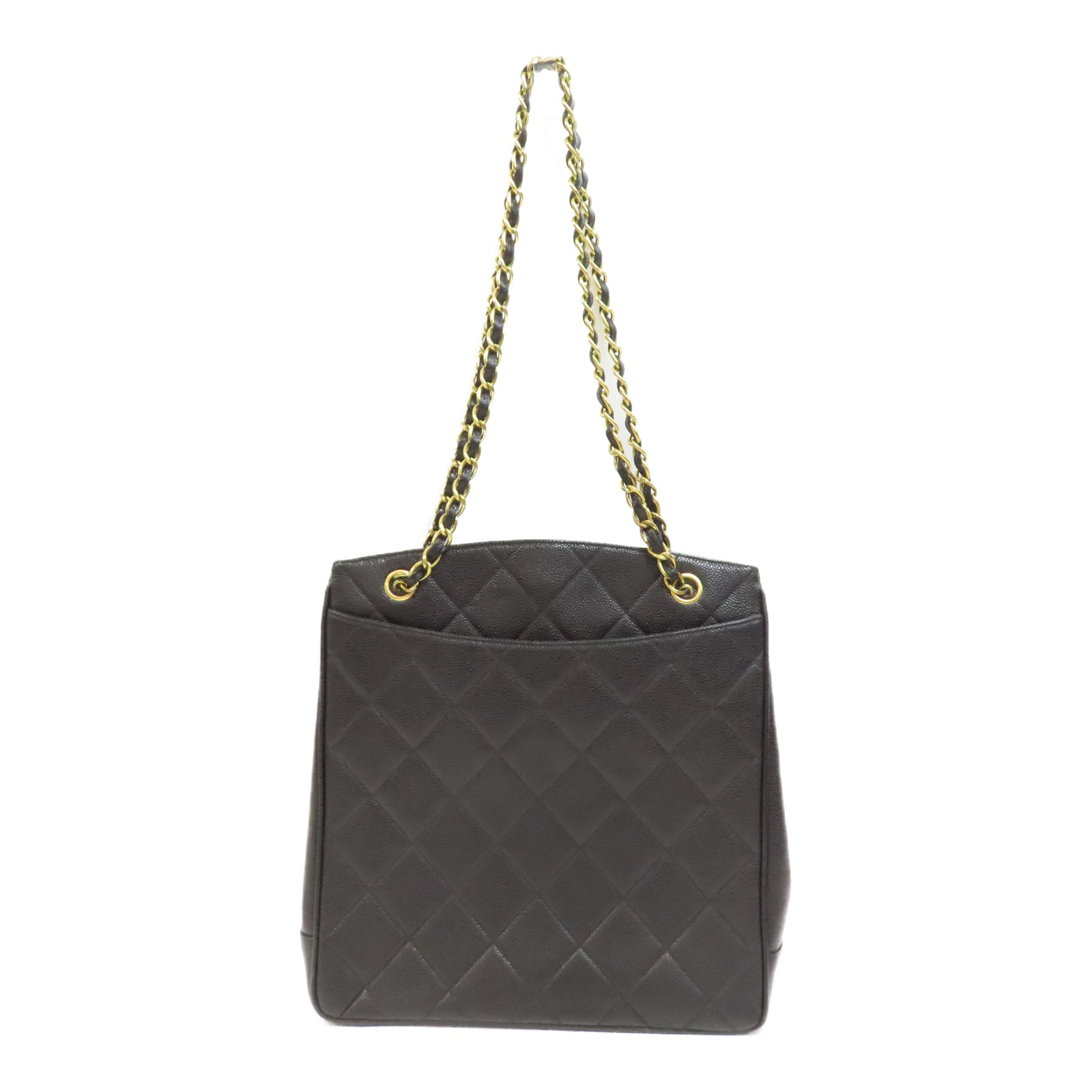 CHANEL 菱格Caviar皮革Vintage Bag金扣鏈帶肩背袋黑色