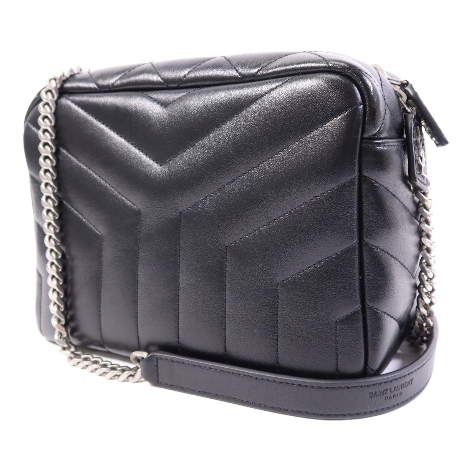 SAINT LAURENT 牛皮皮革Shoulder Bag銀扣鏈帶肩背袋