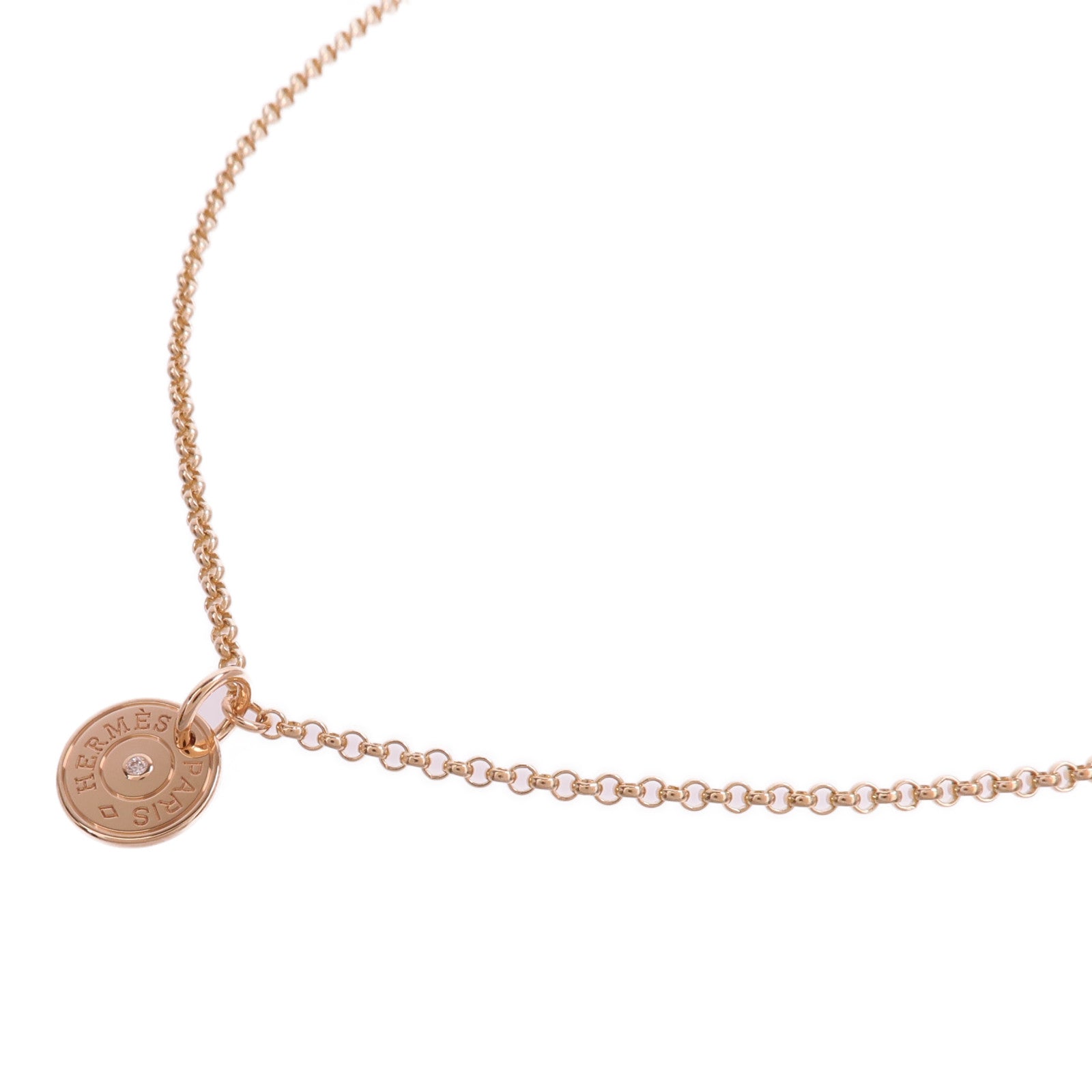 HERMES 18K玫瑰金Ex-Libris Pendant鑽石項鍊