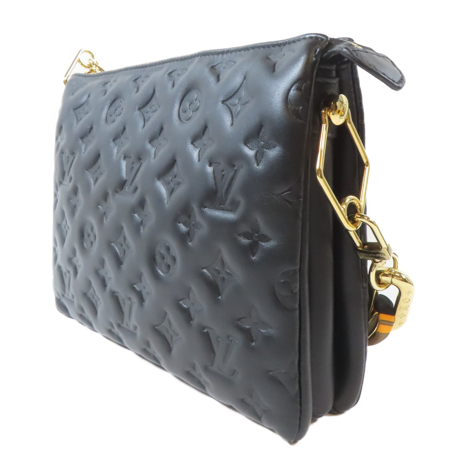 LOUIS VUITTON Monogram Embossed Coussin PM金扣肩背袋黑色
