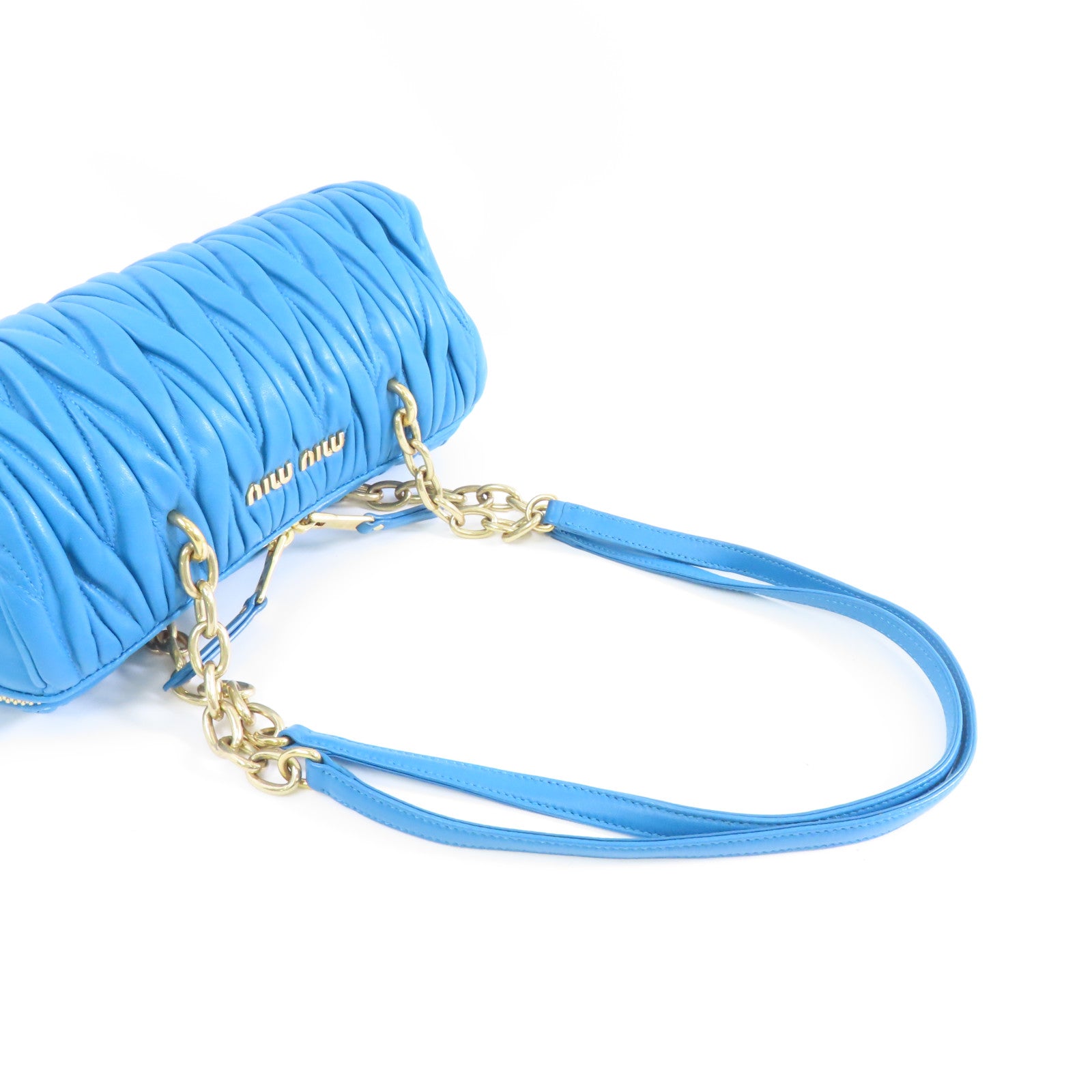 Miu Miu 羊皮皮革Shoulder Bag金扣鏈帶肩背袋藍色