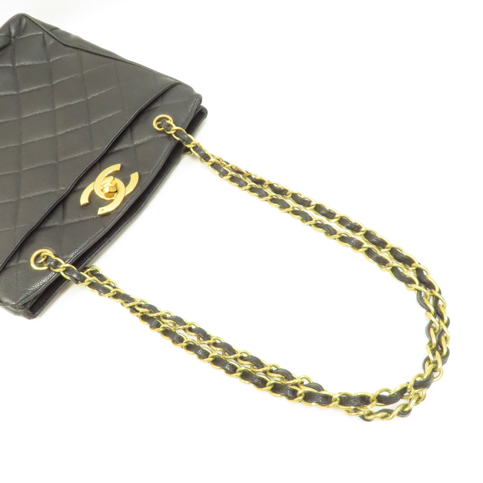 CHANEL 菱格Caviar皮革Vintage Bag金扣鏈帶肩背袋黑色