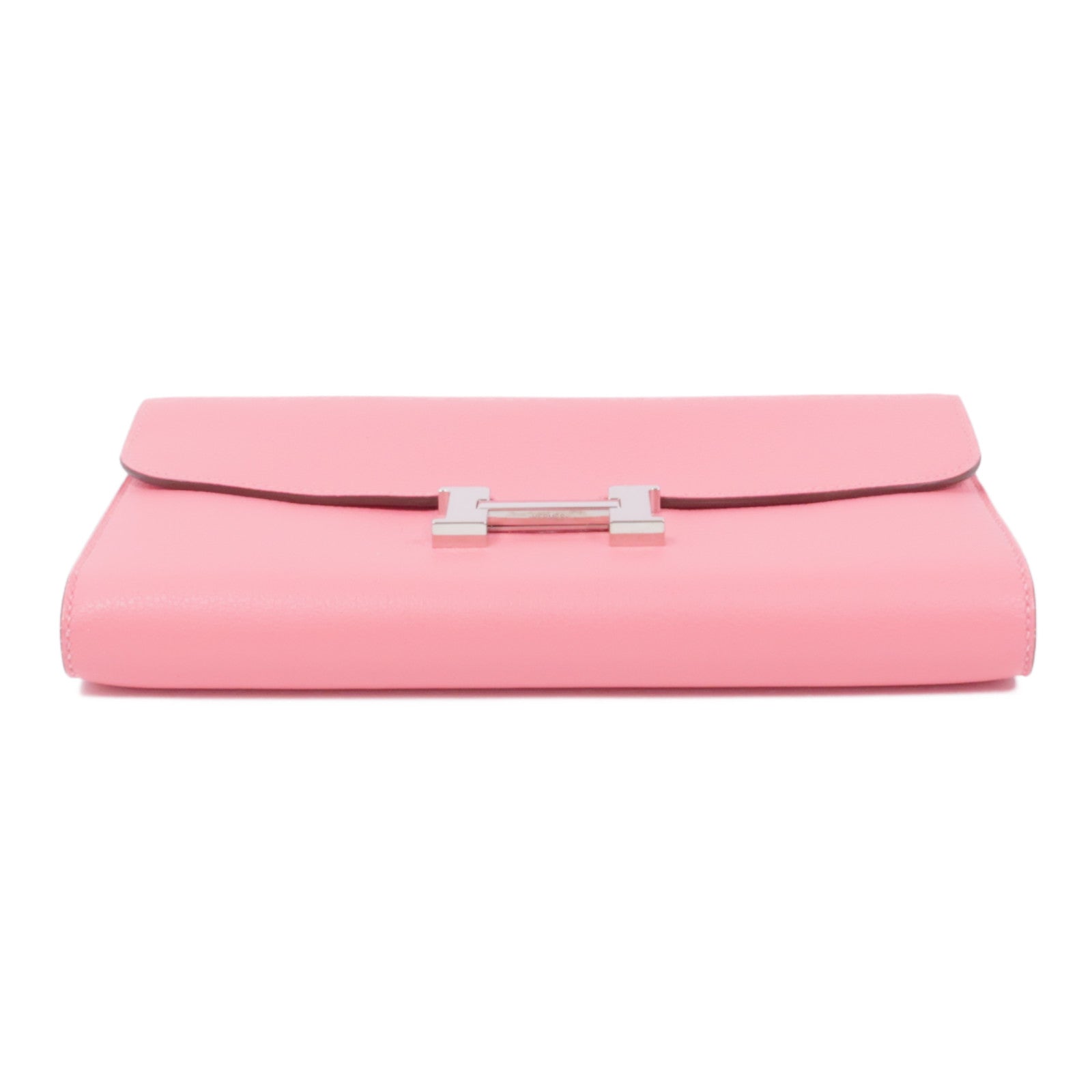 HERMES Evercolor皮革Constance Long Wallet銀扣長錢包8W Rose Azalee