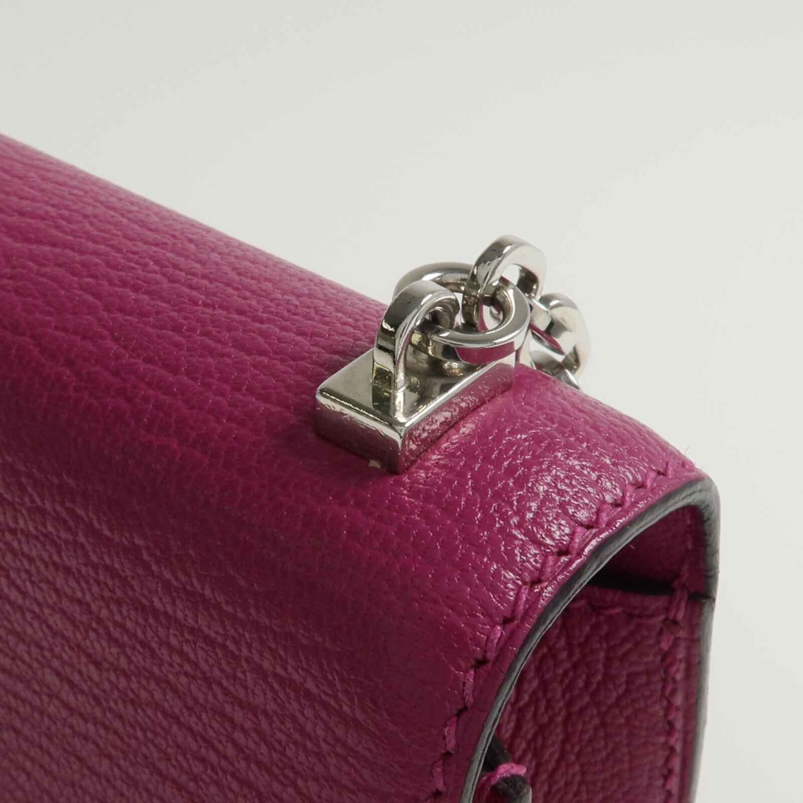 HERMES Chevre皮革Verrou Mini銀扣鏈帶肩背袋Rose Pourpre