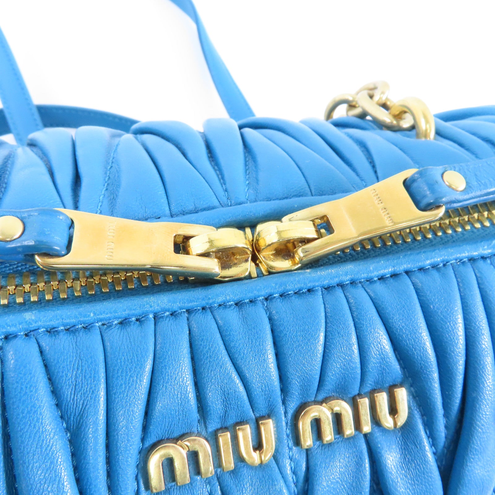 Miu Miu 羊皮皮革Shoulder Bag金扣鏈帶肩背袋藍色