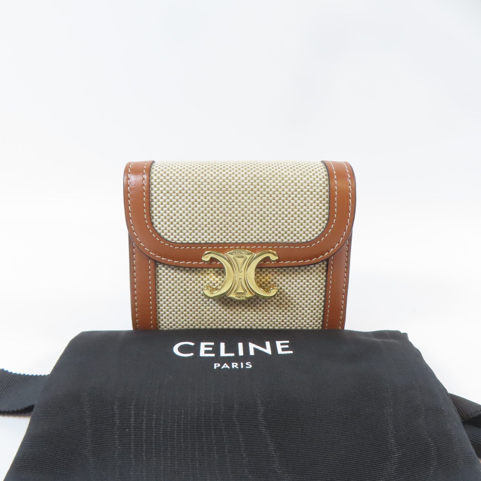 CELINE 帆布Triomphe Wallet金扣錢包啡色
