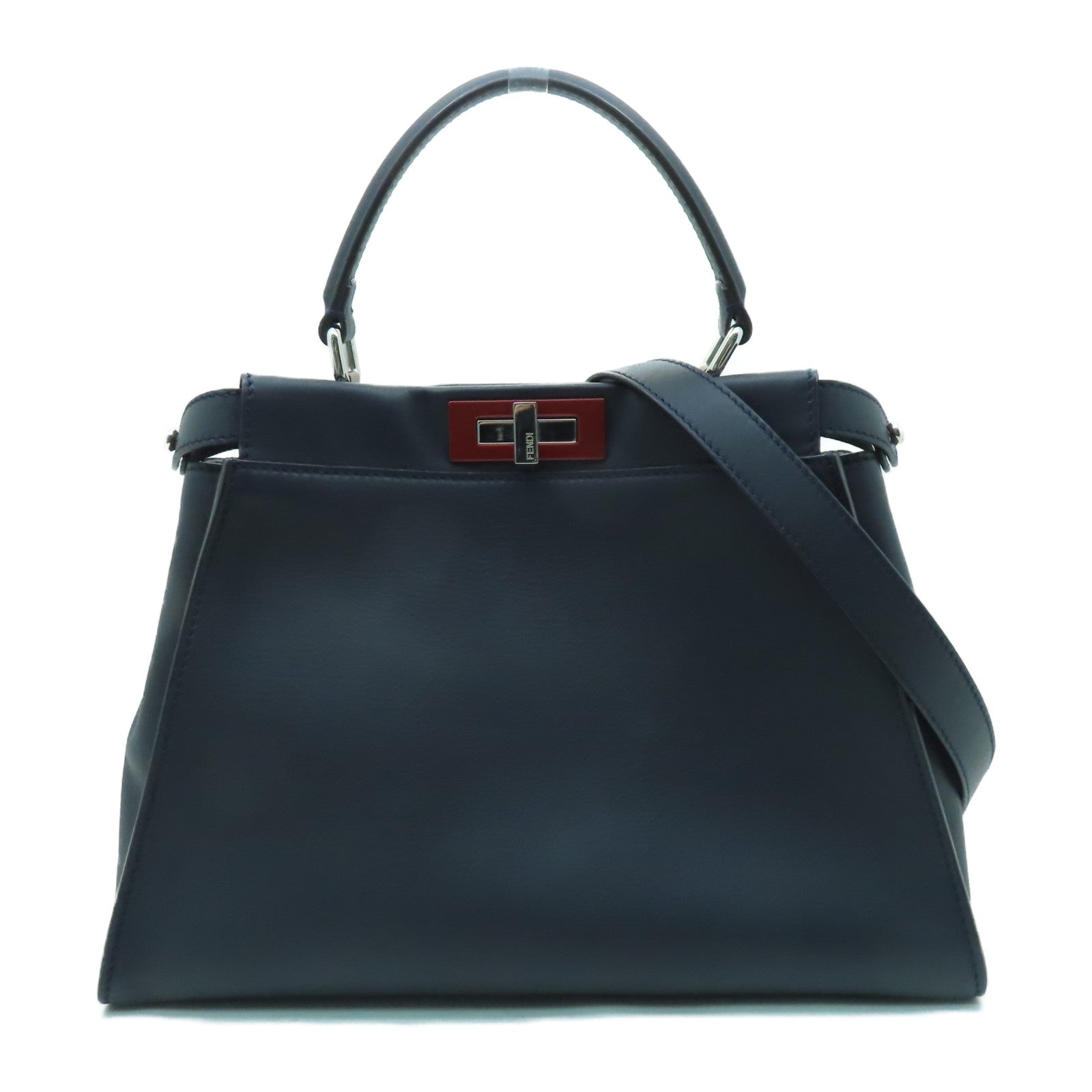 FENDI 【激減優惠】牛皮皮革Peekaboo Medium手挽肩背兩用袋深藍色