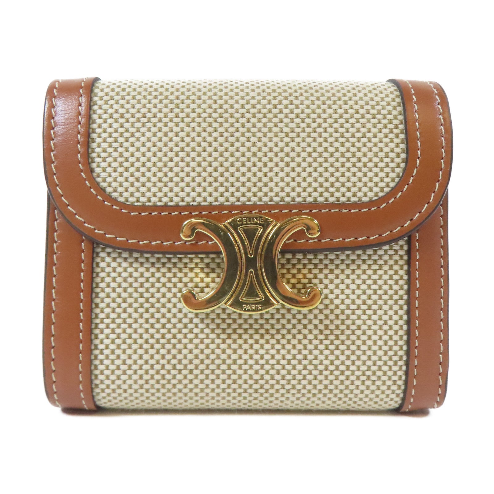 CELINE 帆布Triomphe Wallet金扣錢包啡色