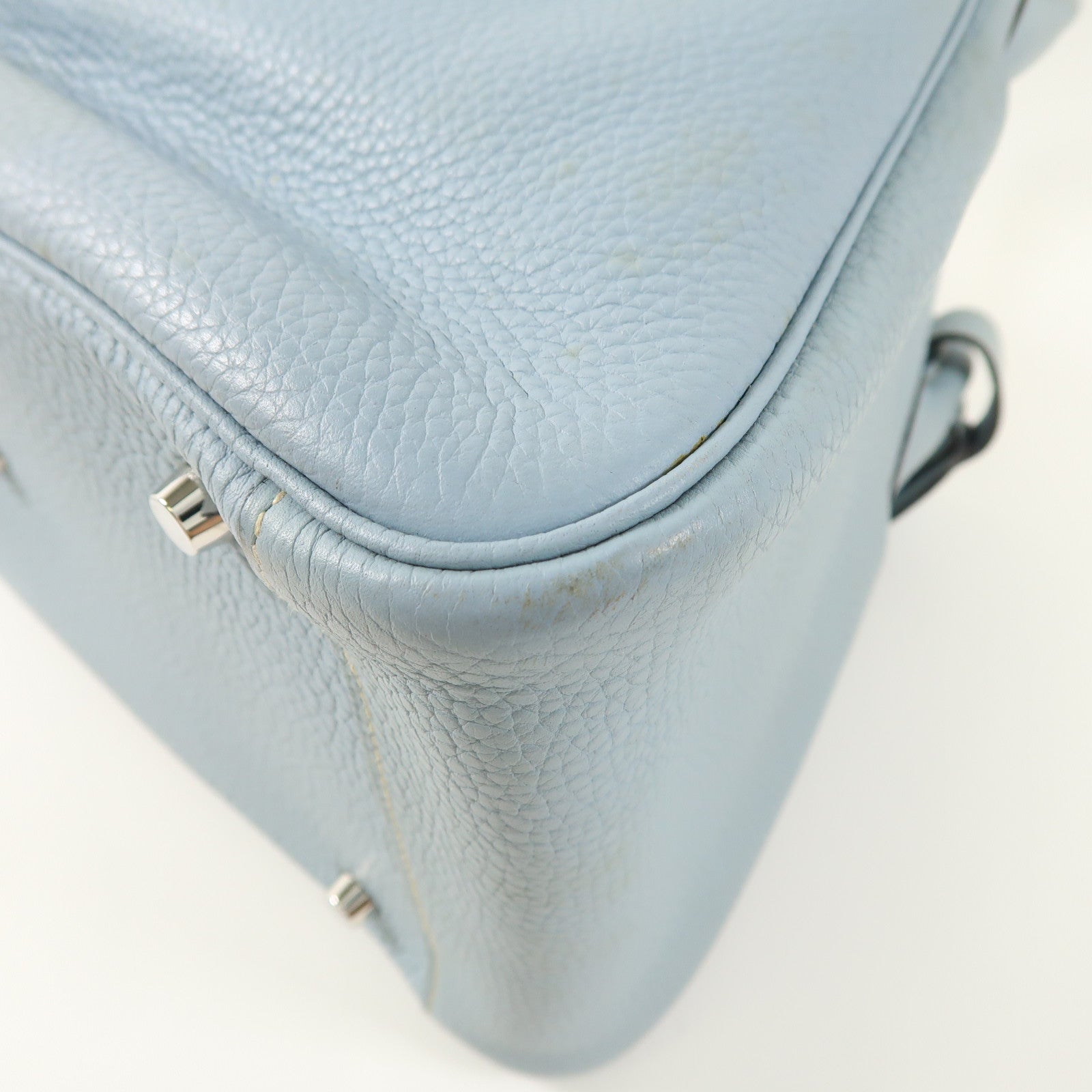 HERMES Clemence皮革Lindy 34銀扣手挽肩背兩用袋J7 Bleu Lin