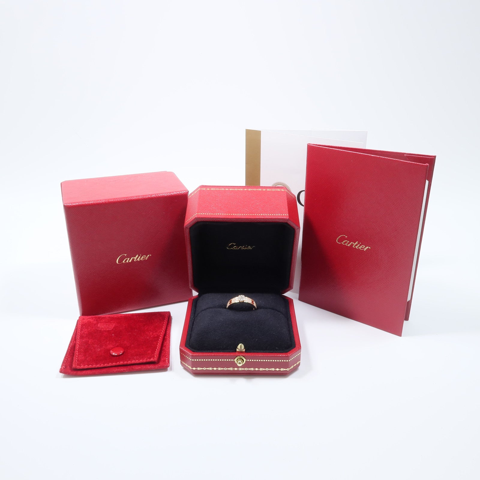 CARTIER 18K玫瑰金Love Solitaire Brilliant-Cut Paved鑽石戒指