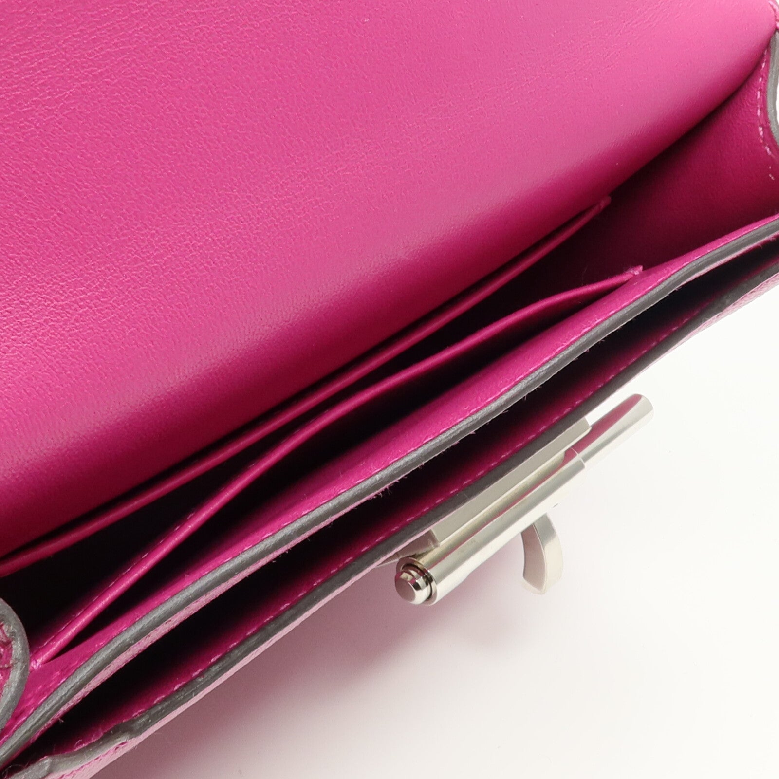 HERMES Chevre皮革Verrou Mini銀扣鏈帶肩背袋Rose Pourpre