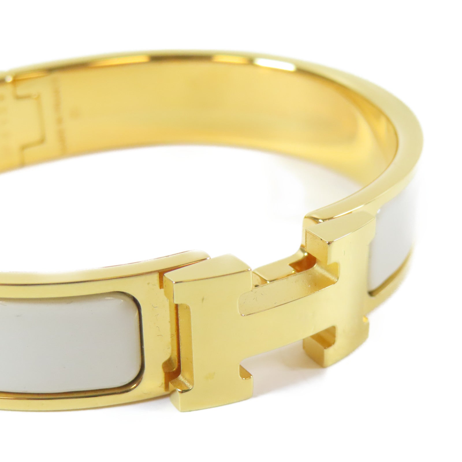 HERMES 金屬Clic H Bracelet手鐲白色/金色#16cm