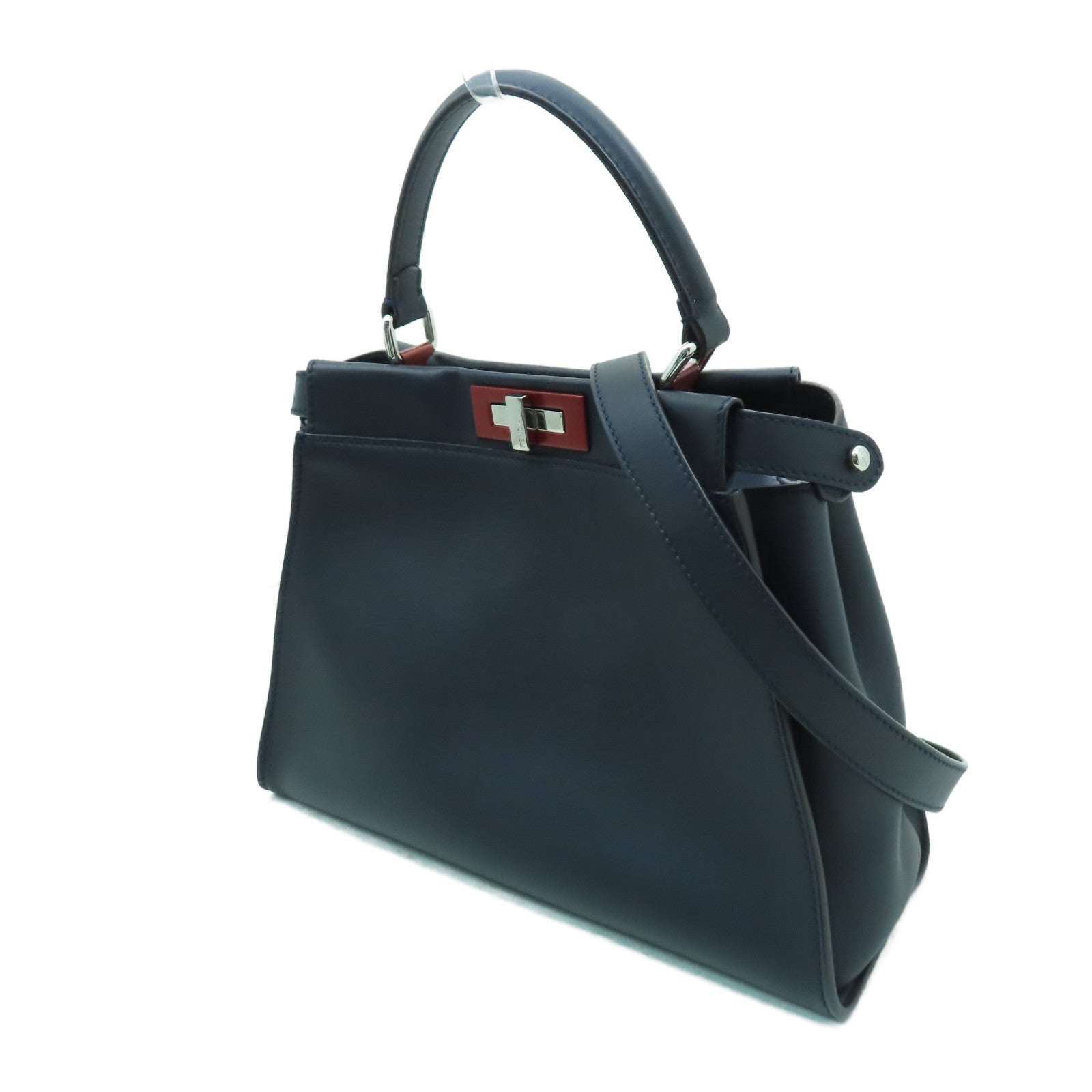 FENDI 【激減優惠】牛皮皮革Peekaboo Medium手挽肩背兩用袋深藍色