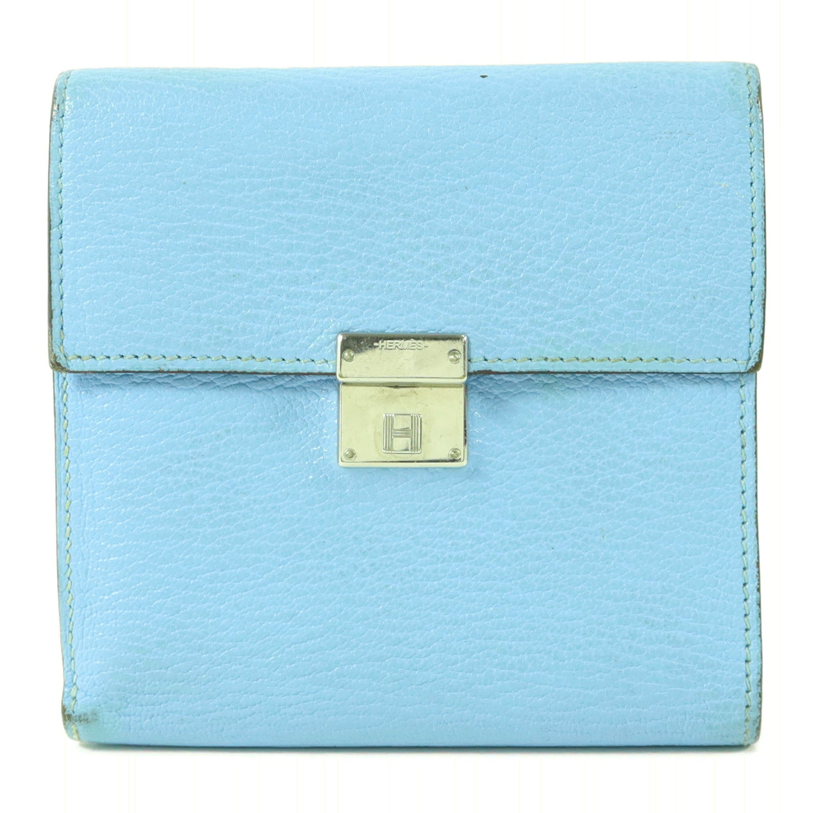 HERMES Chevre皮革Clic 12 Wallet錢包Celeste