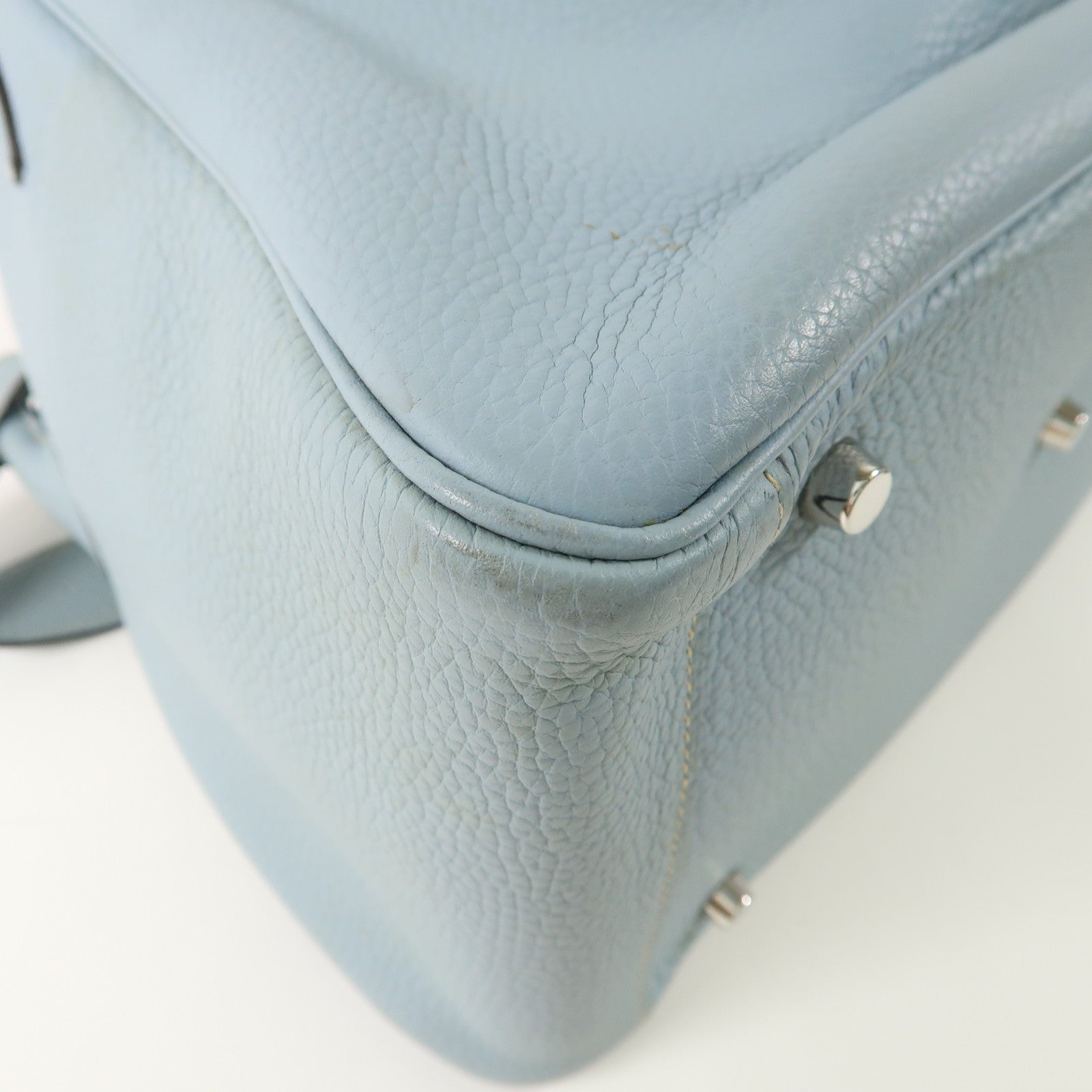 HERMES Clemence皮革Lindy 34銀扣手挽肩背兩用袋J7 Bleu Lin